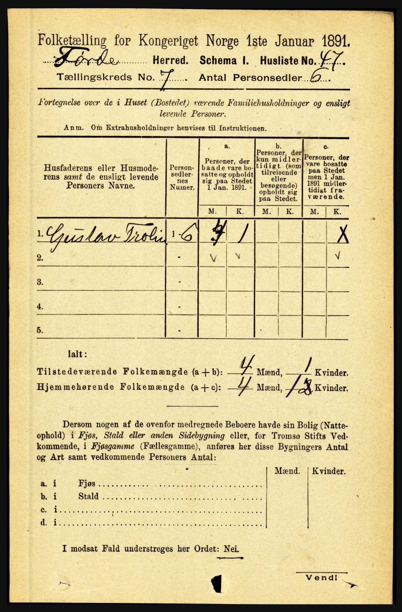 RA, 1891 census for 1432 Førde, 1891, p. 2491