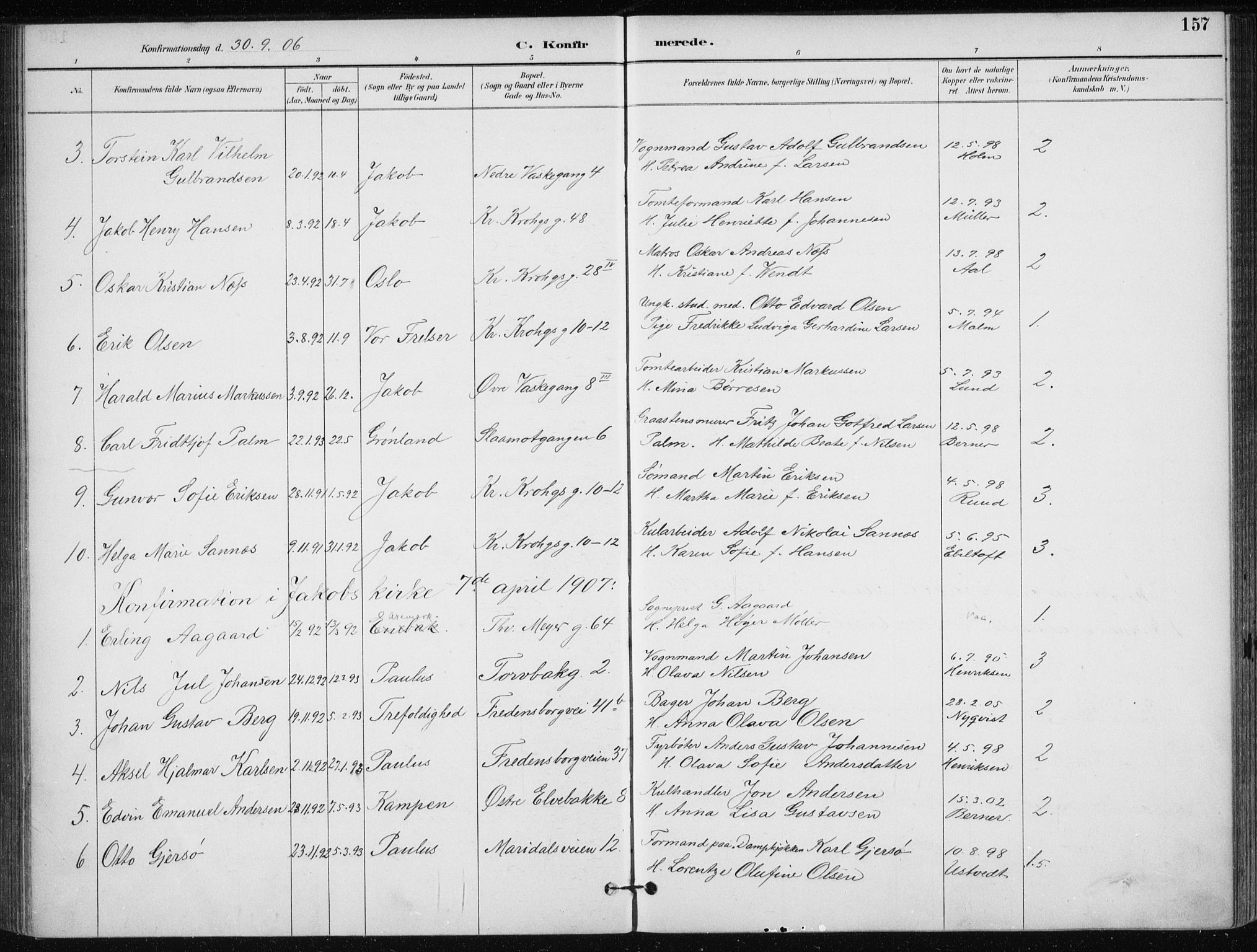 Jakob prestekontor Kirkebøker, SAO/A-10850/F/Fa/L0008: Parish register (official) no. 8, 1892-1924, p. 157