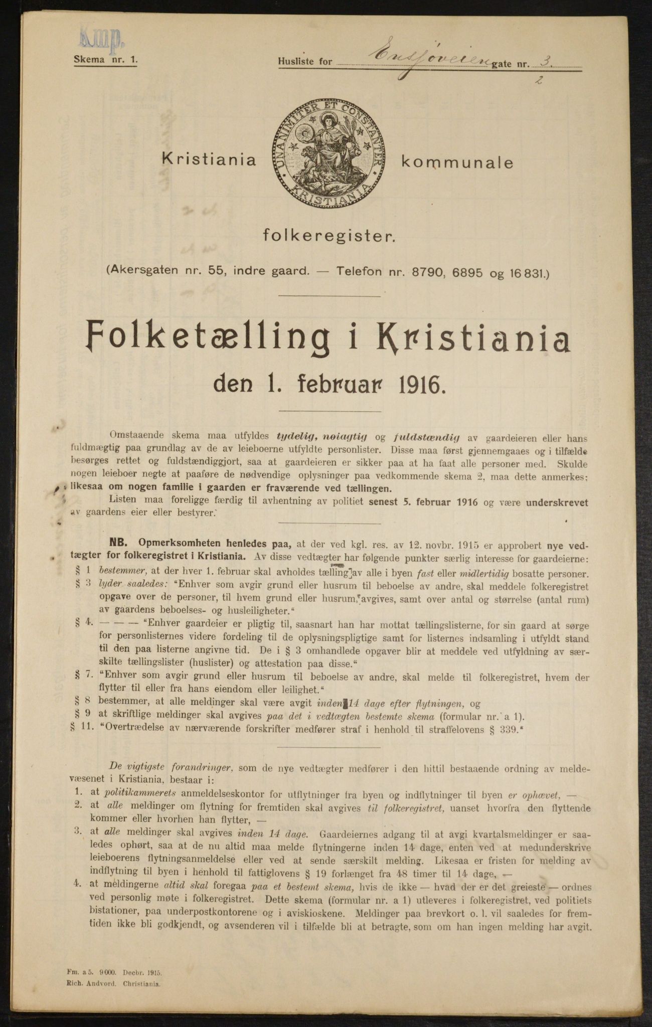 OBA, Municipal Census 1916 for Kristiania, 1916, p. 22319