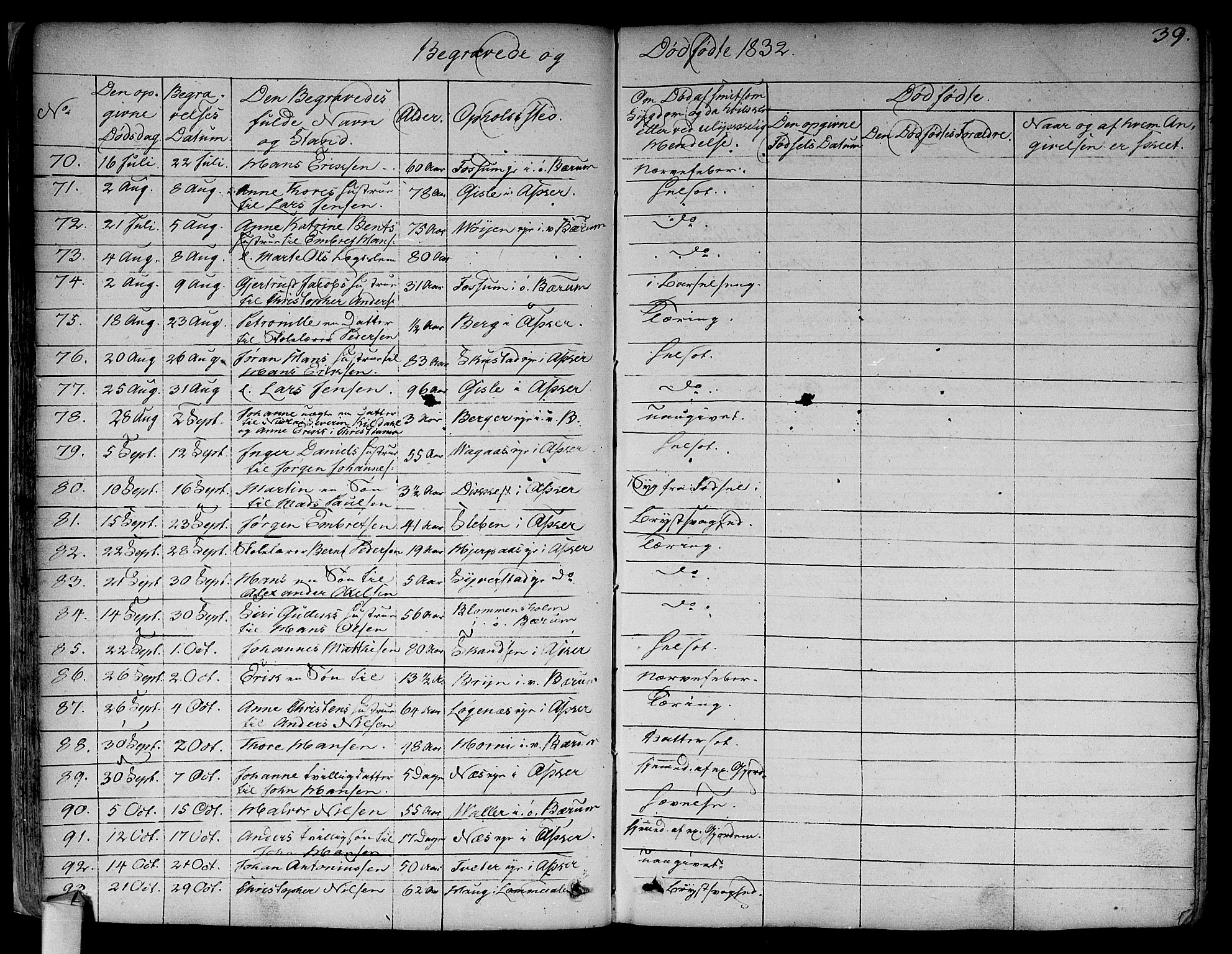 Asker prestekontor Kirkebøker, SAO/A-10256a/F/Fa/L0011: Parish register (official) no. I 11, 1825-1878, p. 39