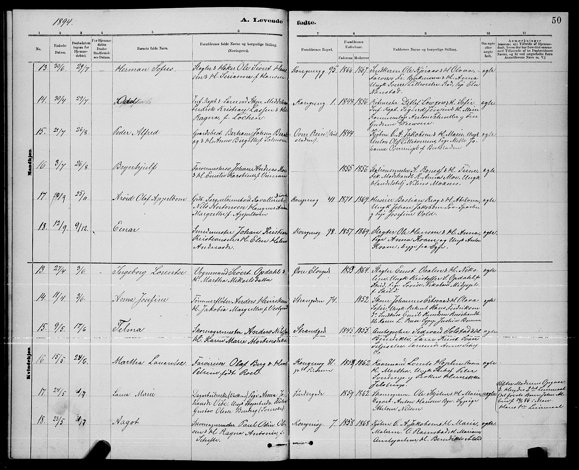 Ministerialprotokoller, klokkerbøker og fødselsregistre - Nord-Trøndelag, SAT/A-1458/739/L0374: Parish register (copy) no. 739C02, 1883-1898, p. 50