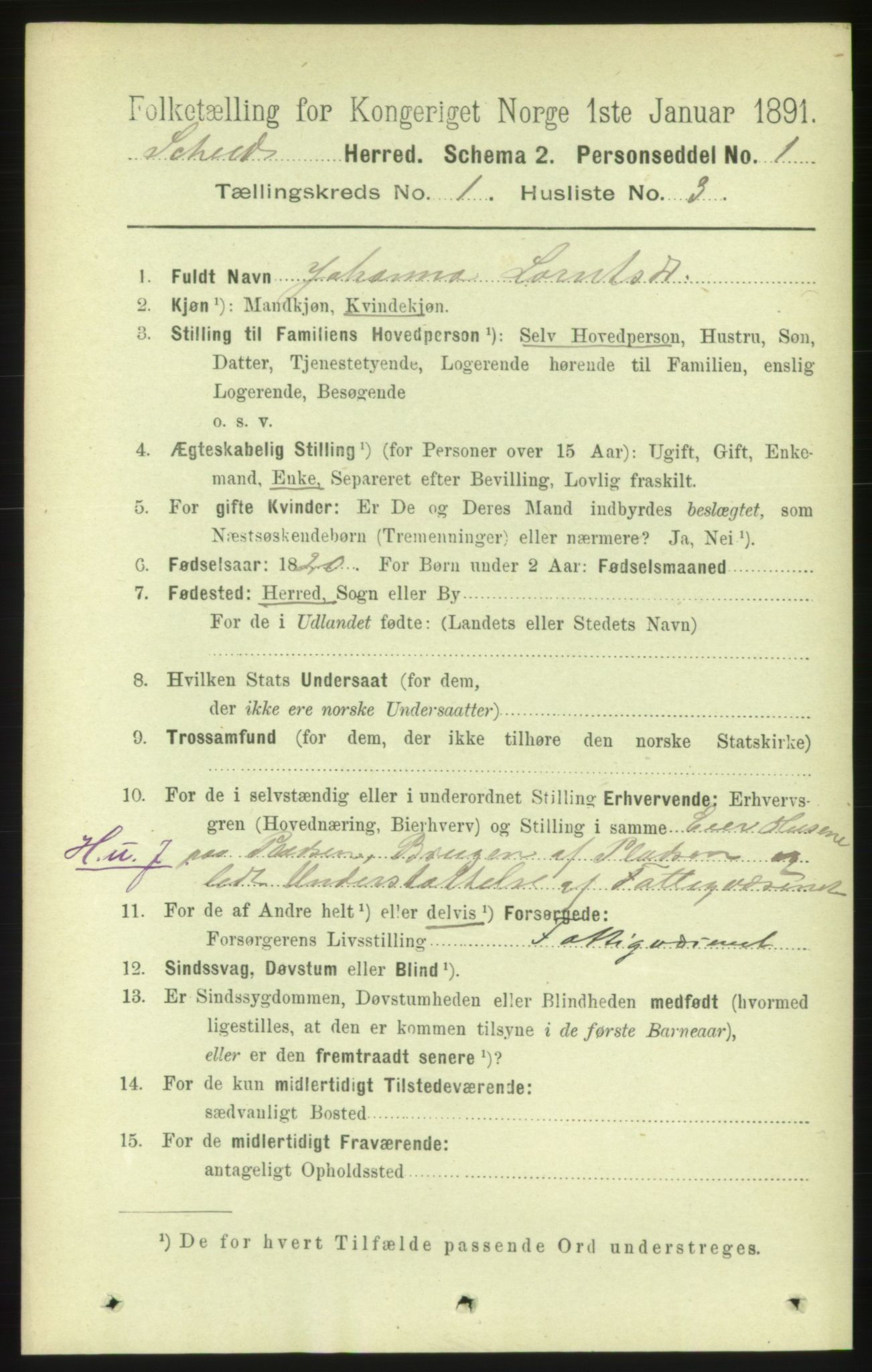 RA, 1891 census for 1732 Skei, 1891, p. 170