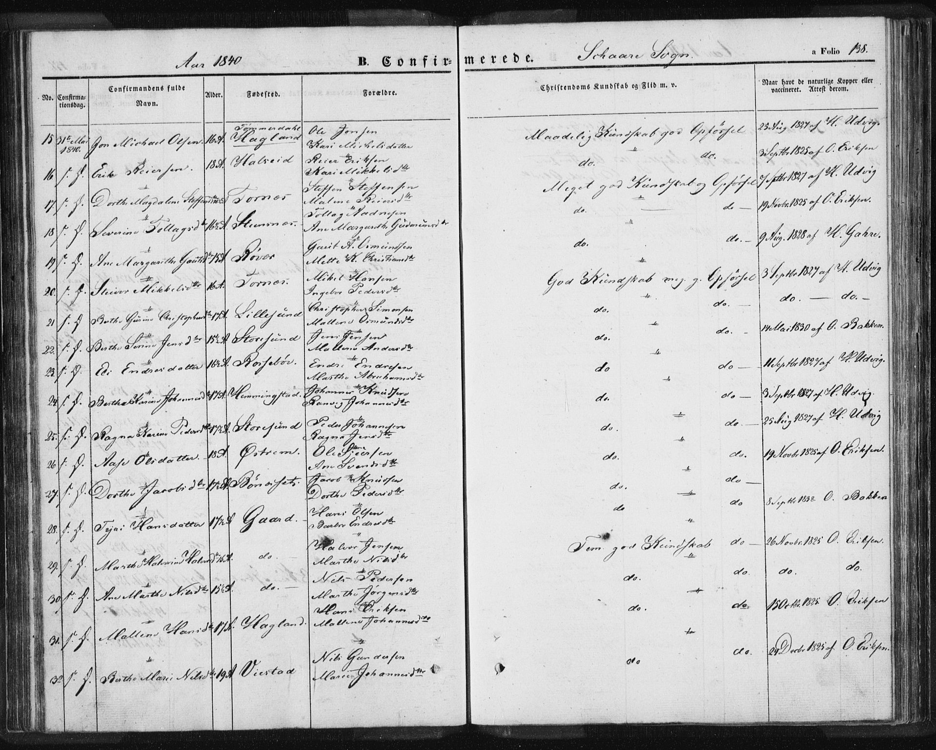 Torvastad sokneprestkontor, SAST/A -101857/H/Ha/Haa/L0006: Parish register (official) no. A 6, 1836-1847, p. 138