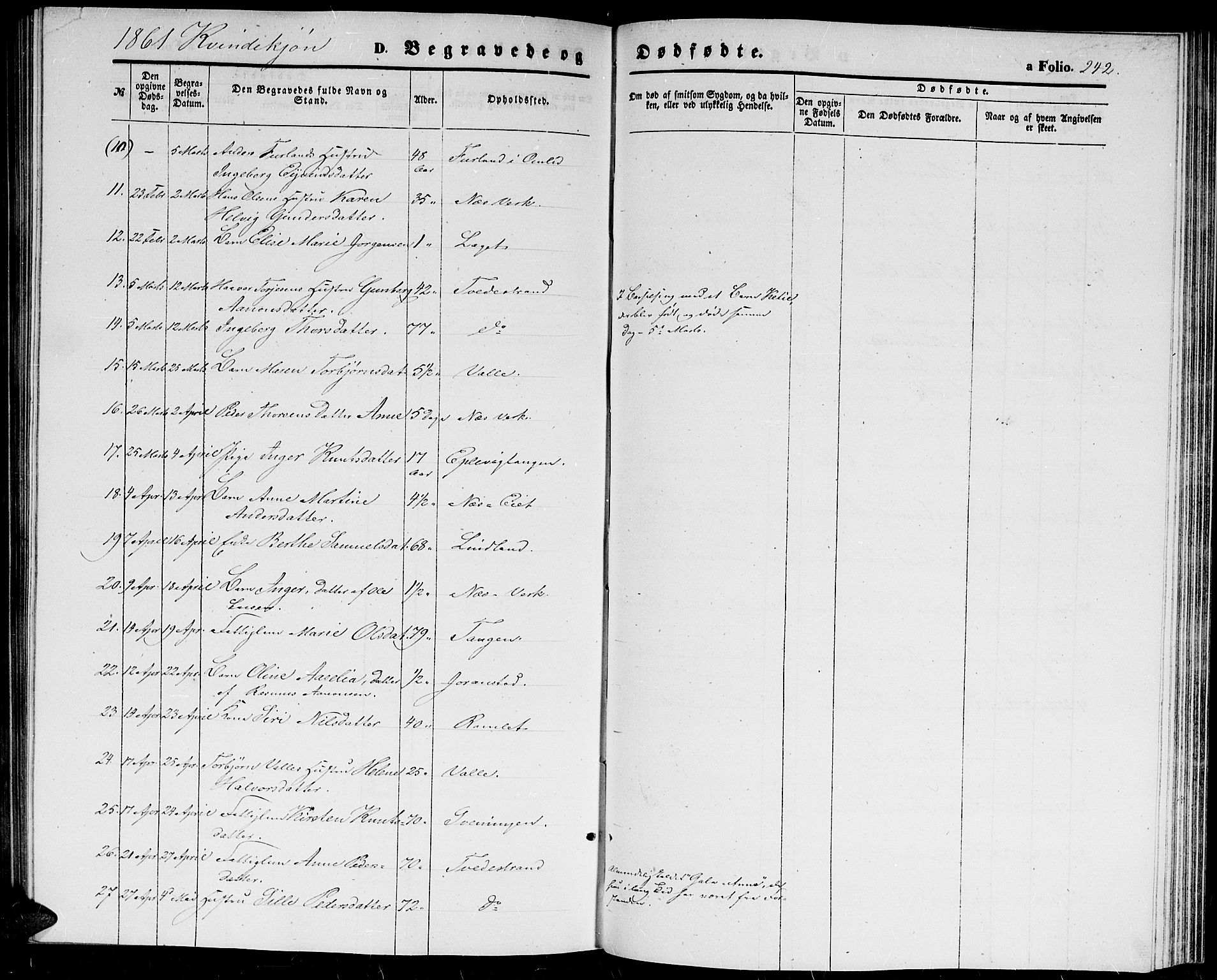 Holt sokneprestkontor, AV/SAK-1111-0021/F/Fb/L0008: Parish register (copy) no. B 8, 1858-1871, p. 242