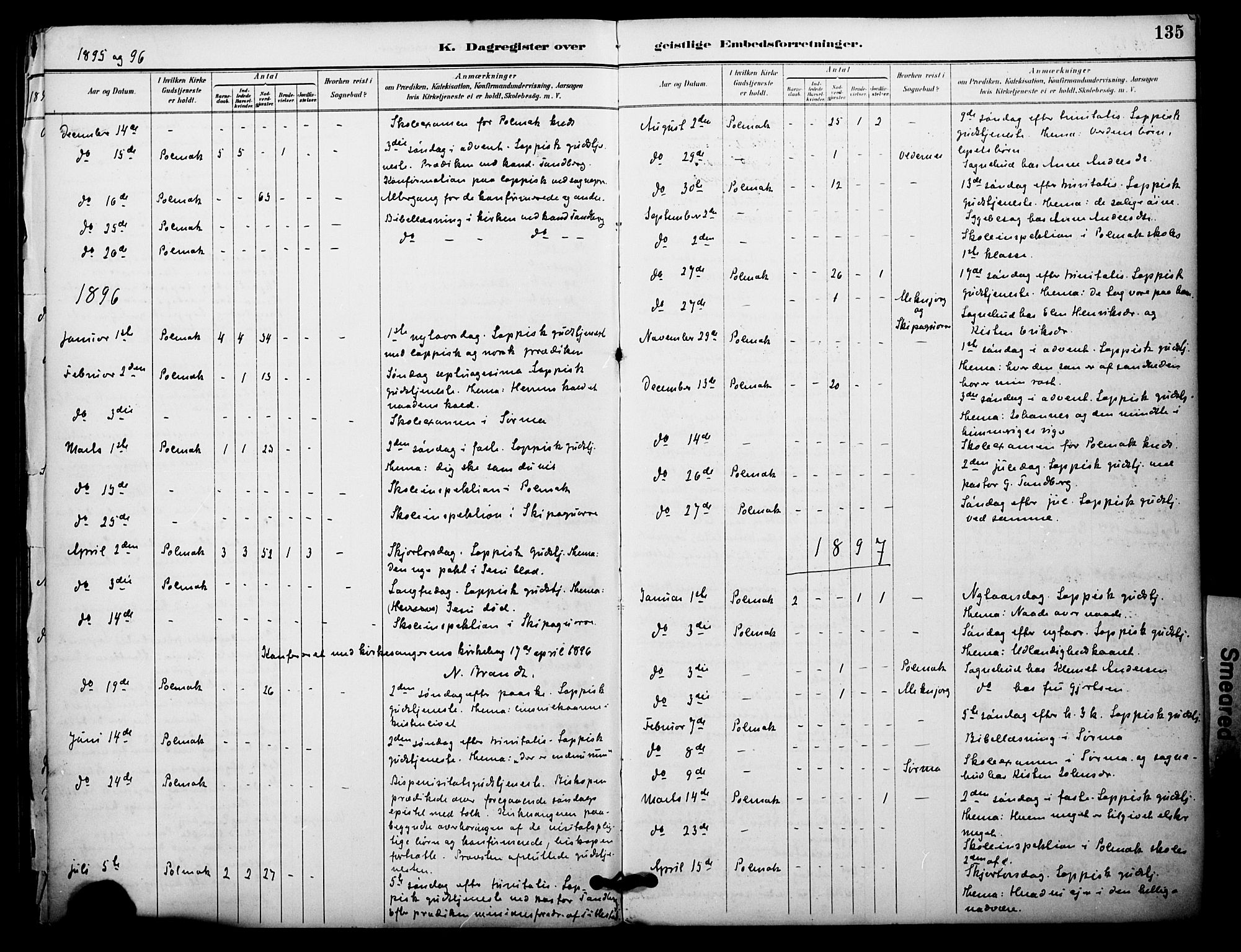 Nesseby sokneprestkontor, AV/SATØ-S-1330/H/Ha/L0005kirke: Parish register (official) no. 5, 1885-1906, p. 135