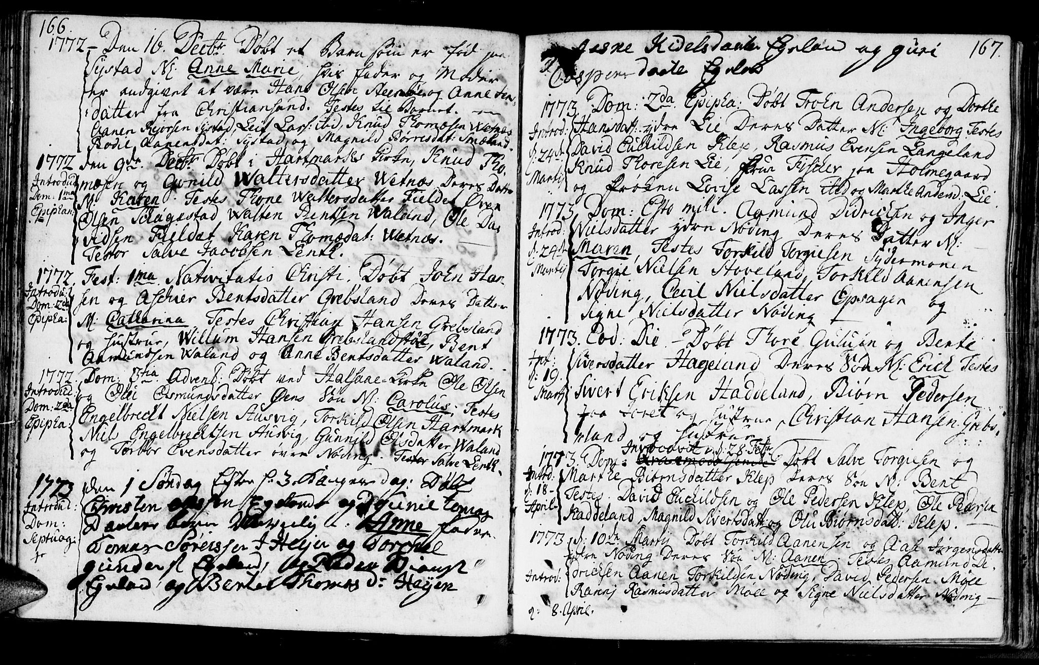 Holum sokneprestkontor, SAK/1111-0022/F/Fa/Faa/L0002: Parish register (official) no. A 2, 1756-1780, p. 166-167