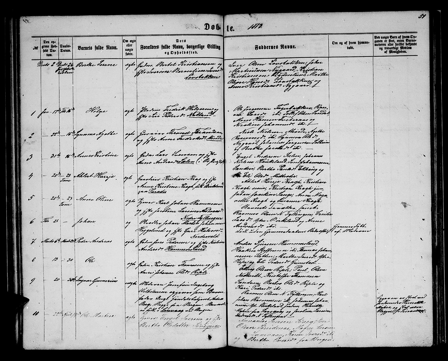 Birkeland Sokneprestembete, SAB/A-74601/H/Hab: Parish register (copy) no. A 2, 1863-1876, p. 51
