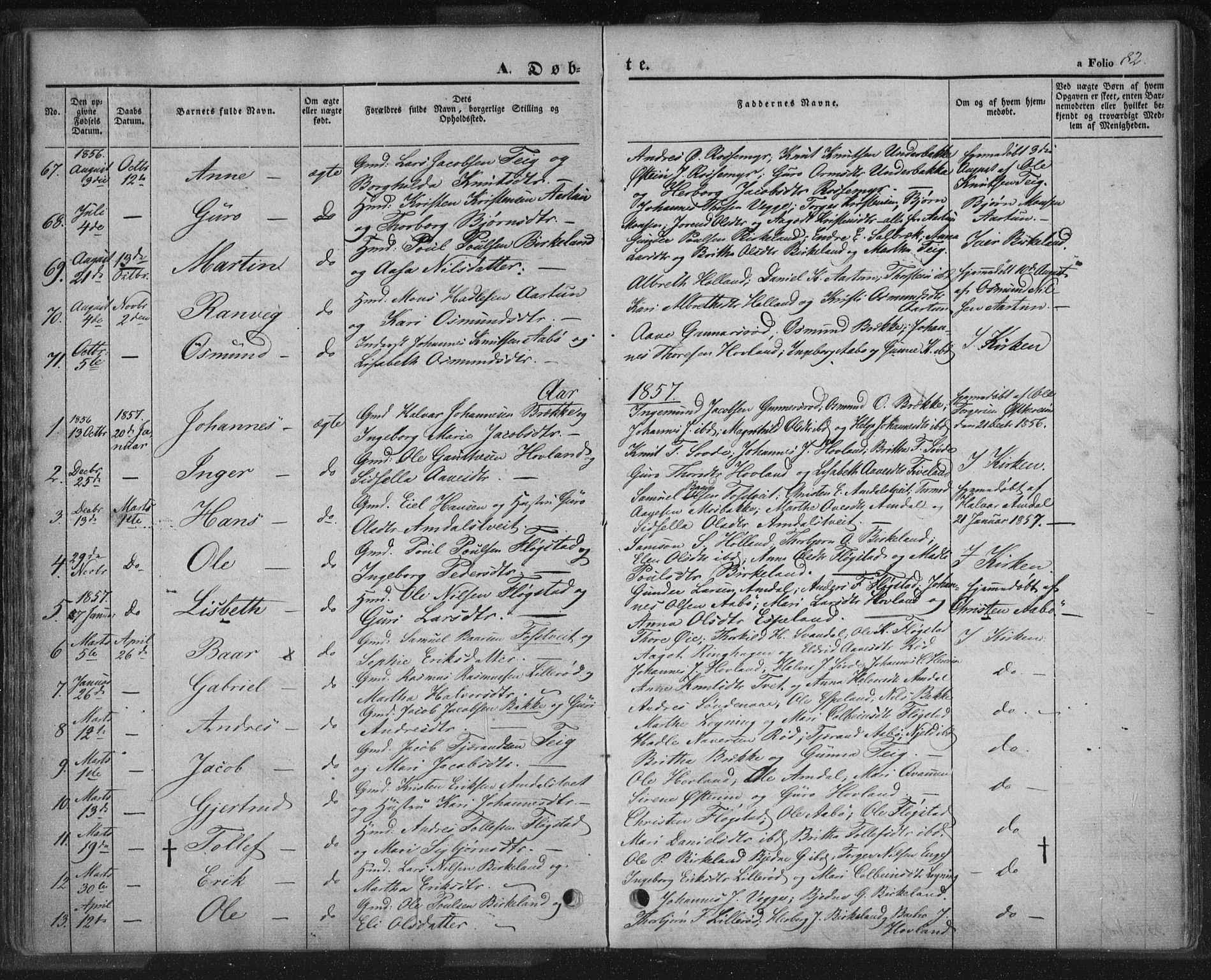 Sand sokneprestkontor, AV/SAST-A-101848/01/III/L0002: Parish register (official) no. A 2, 1838-1859, p. 82