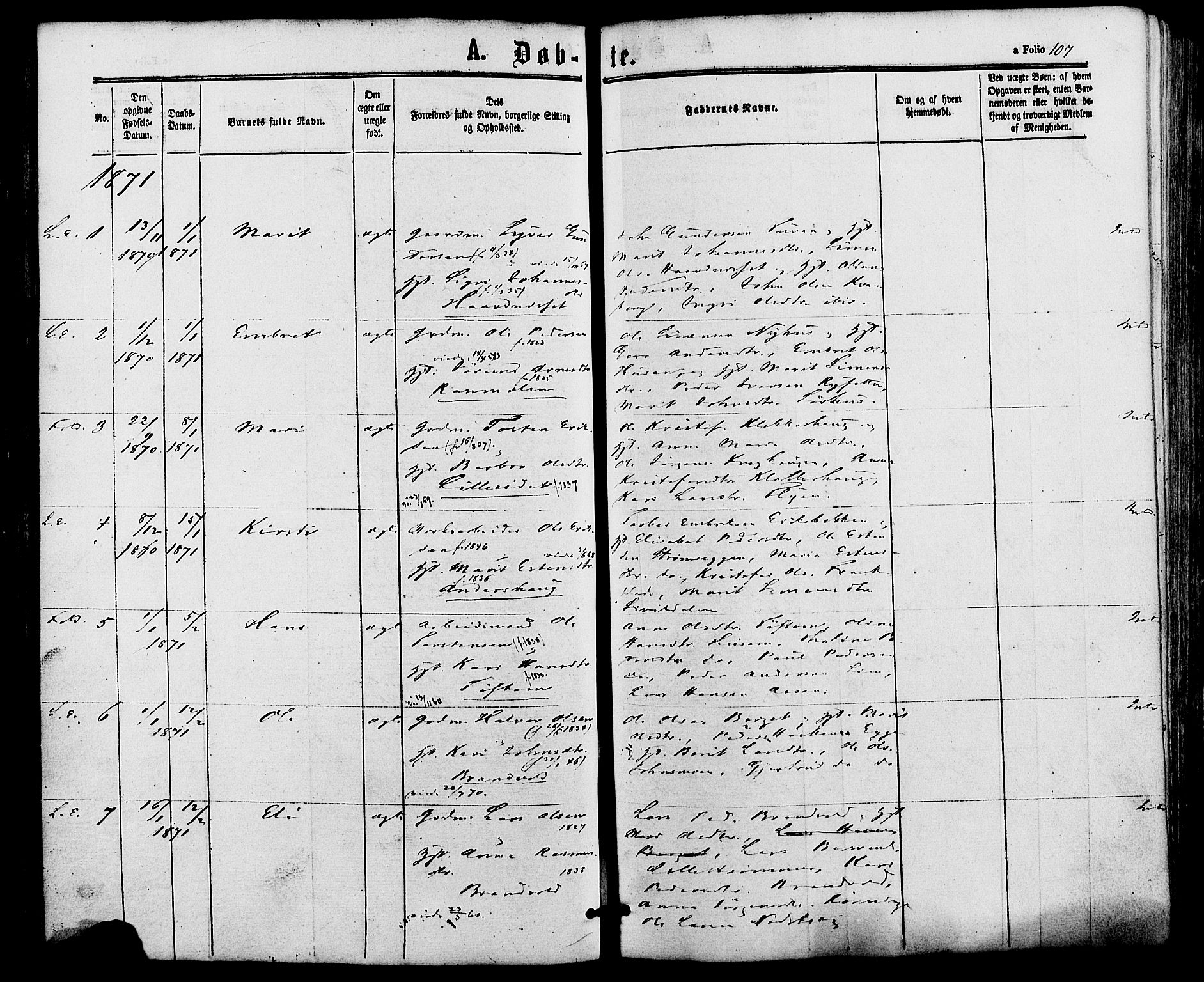 Alvdal prestekontor, SAH/PREST-060/H/Ha/Haa/L0001: Parish register (official) no. 1, 1863-1882, p. 107