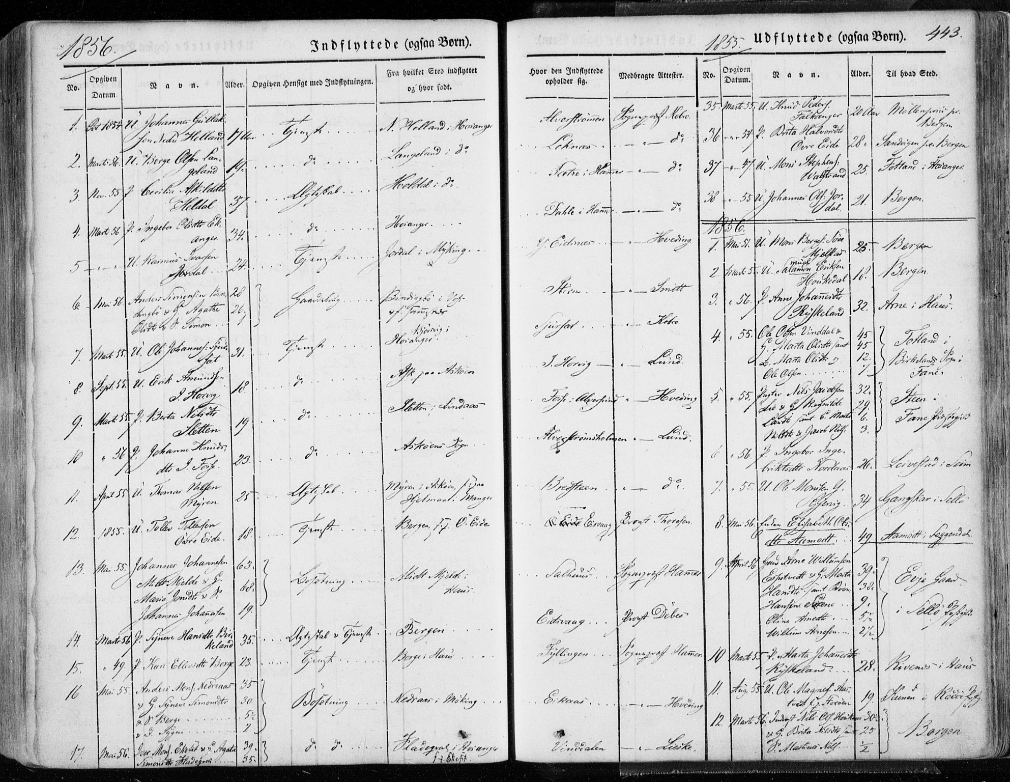 Hamre sokneprestembete, SAB/A-75501/H/Ha/Haa/Haaa/L0013: Parish register (official) no. A 13, 1846-1857, p. 443