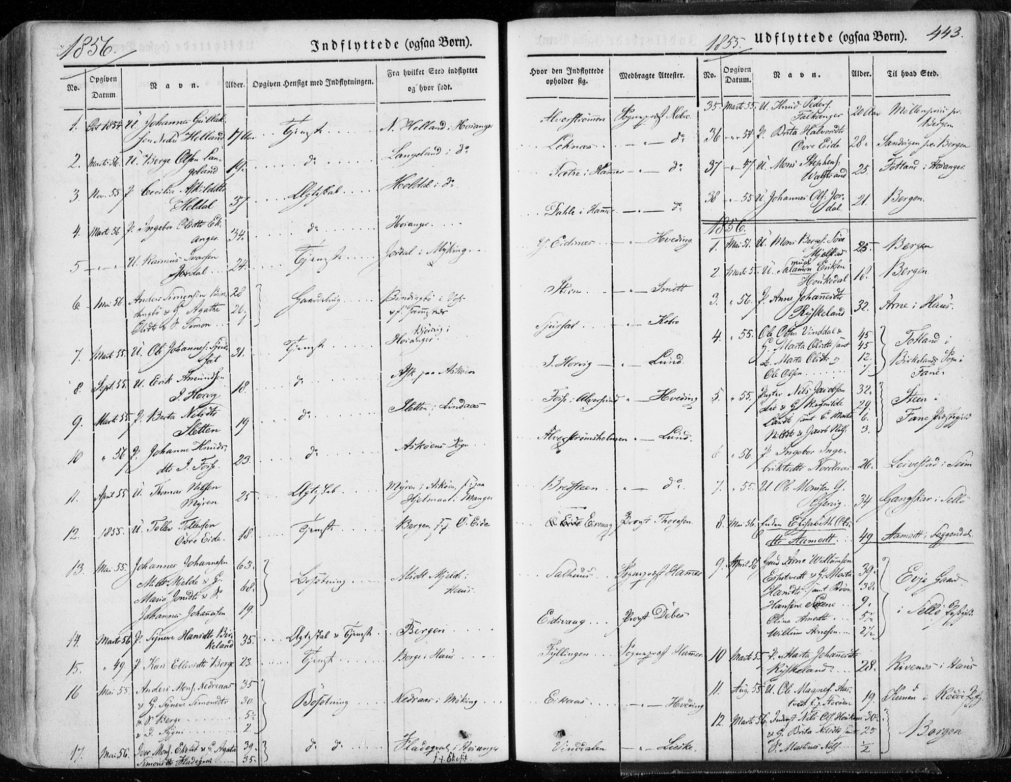 Hamre sokneprestembete, AV/SAB-A-75501/H/Ha/Haa/Haaa/L0013: Parish register (official) no. A 13, 1846-1857, p. 443