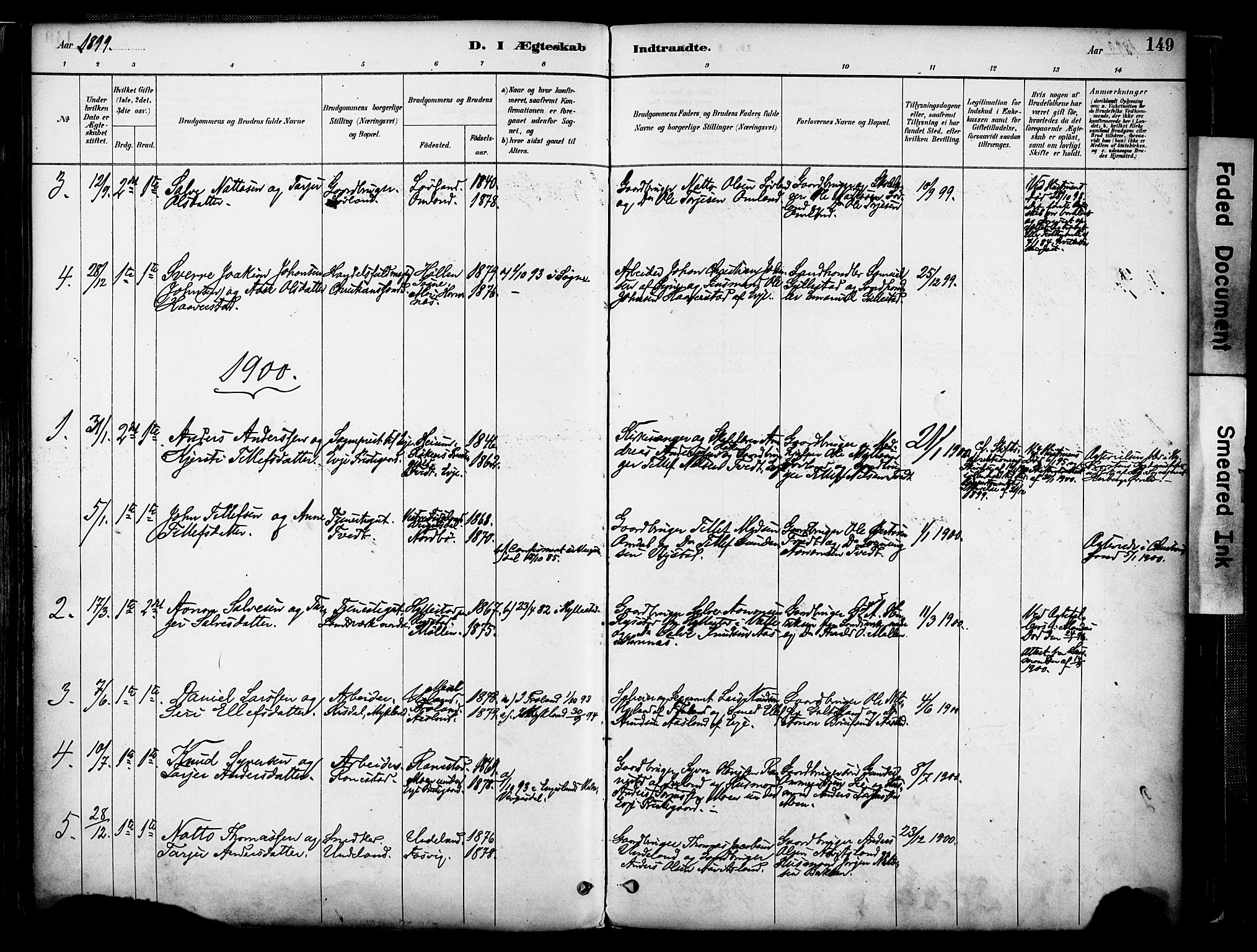 Evje sokneprestkontor, AV/SAK-1111-0008/F/Fa/Faa/L0007: Parish register (official) no. A 7, 1884-1909, p. 149