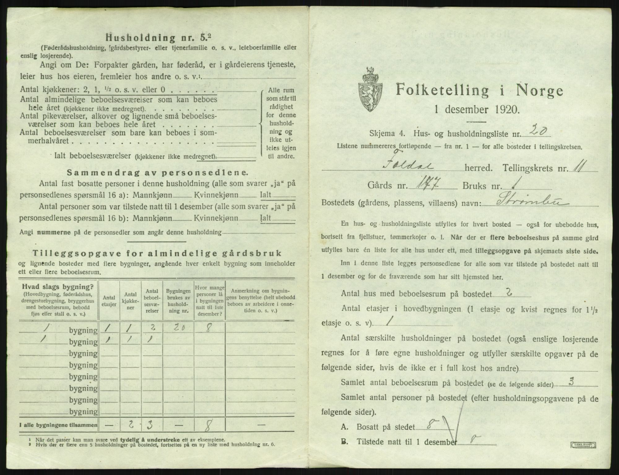 SAH, 1920 census for Folldal, 1920, p. 835