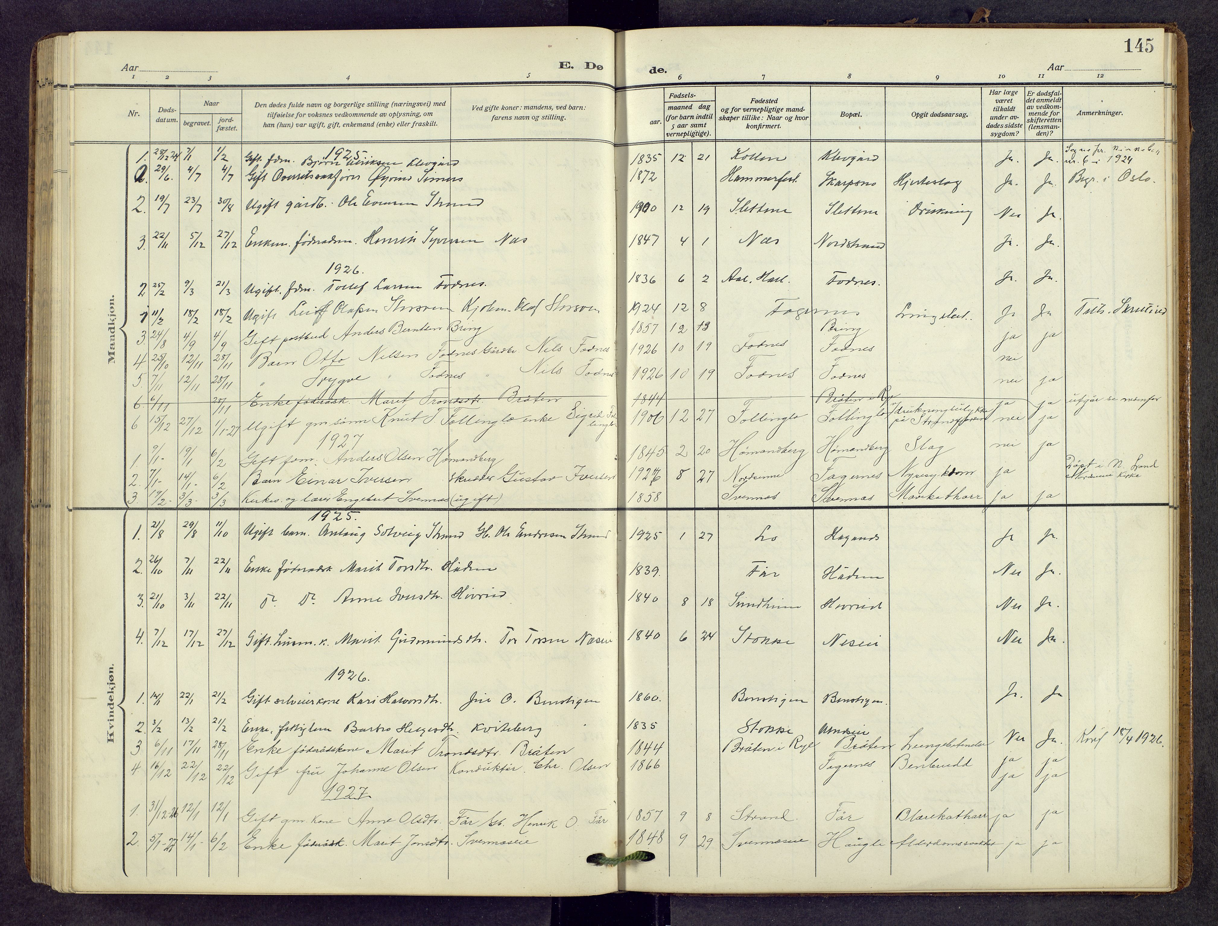 Nord-Aurdal prestekontor, SAH/PREST-132/H/Ha/Hab/L0013: Parish register (copy) no. 13, 1911-1948, p. 145
