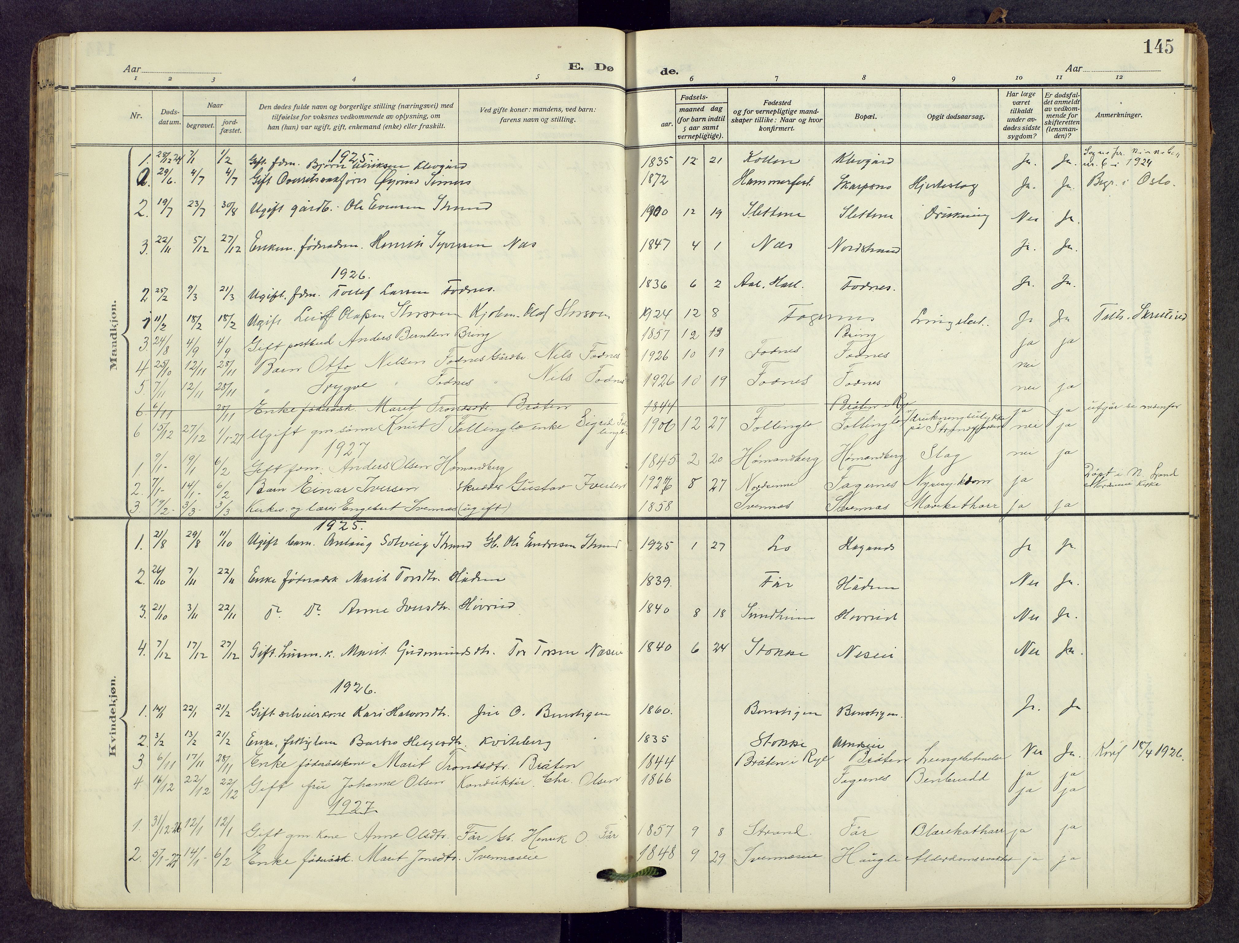 Nord-Aurdal prestekontor, AV/SAH-PREST-132/H/Ha/Hab/L0013: Parish register (copy) no. 13, 1911-1948, p. 145