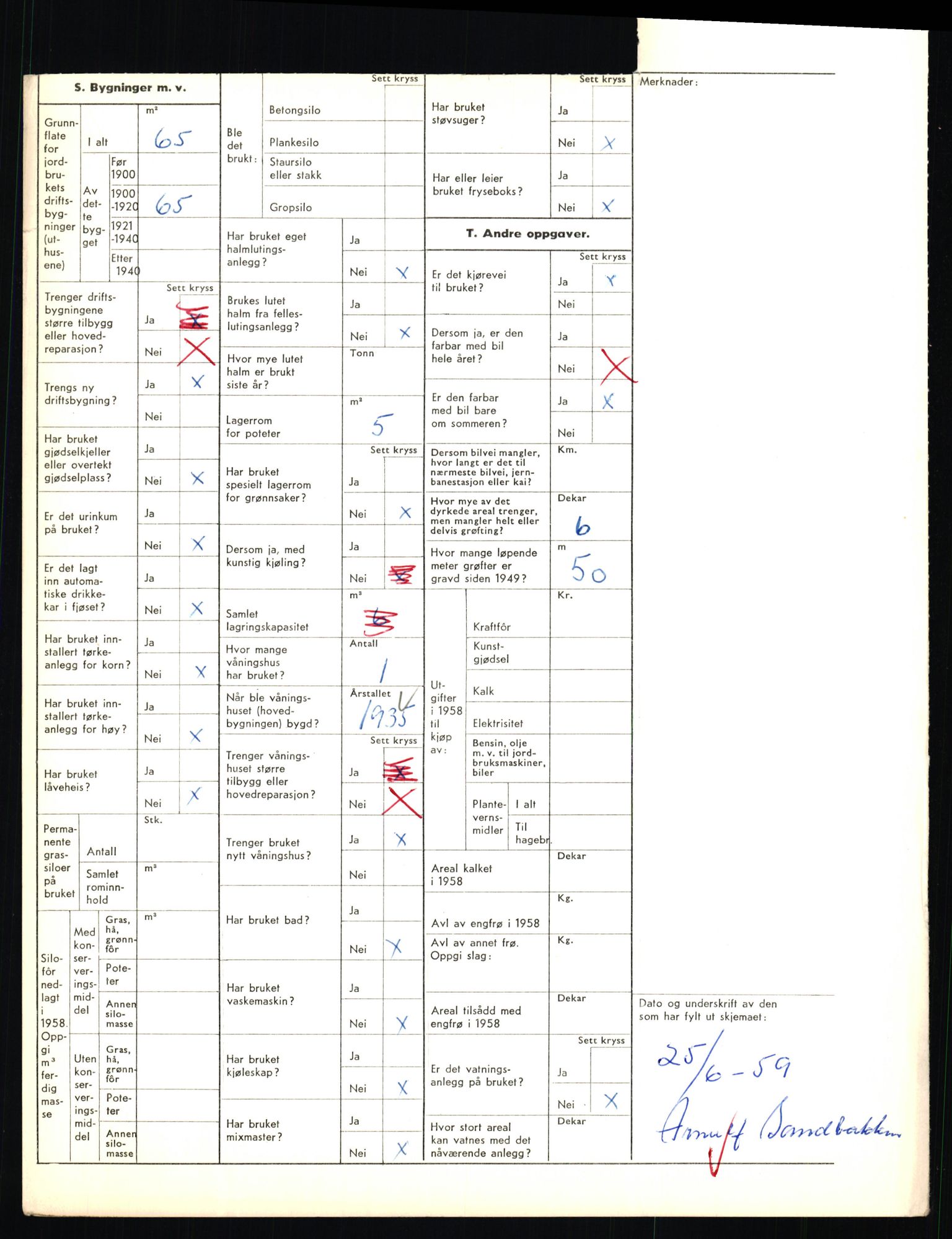 Statistisk sentralbyrå, Næringsøkonomiske emner, Jordbruk, skogbruk, jakt, fiske og fangst, AV/RA-S-2234/G/Gd/L0655: Troms: 1924 Målselv (kl. 4-10), 1959, p. 1140