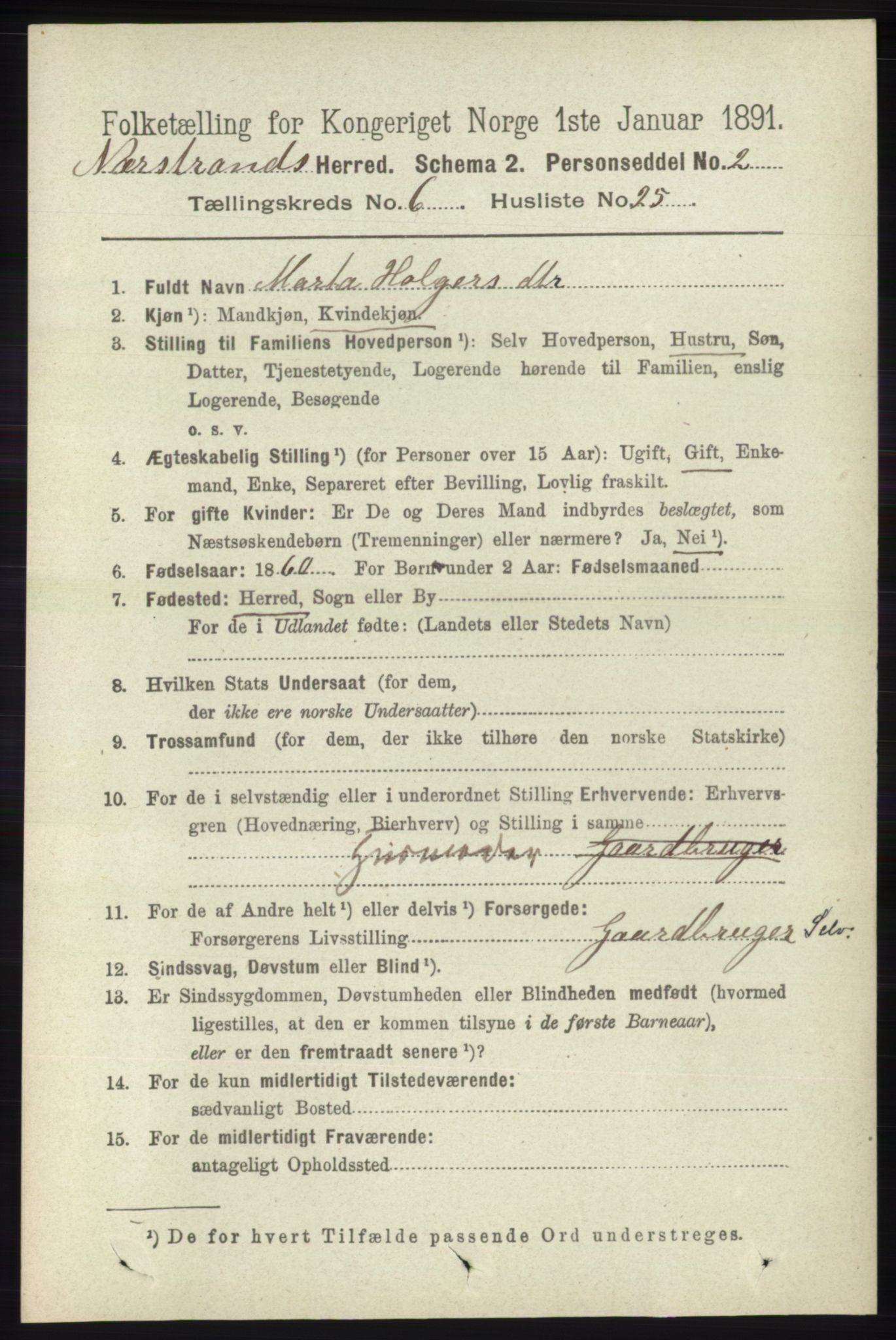 RA, 1891 census for 1139 Nedstrand, 1891, p. 1137