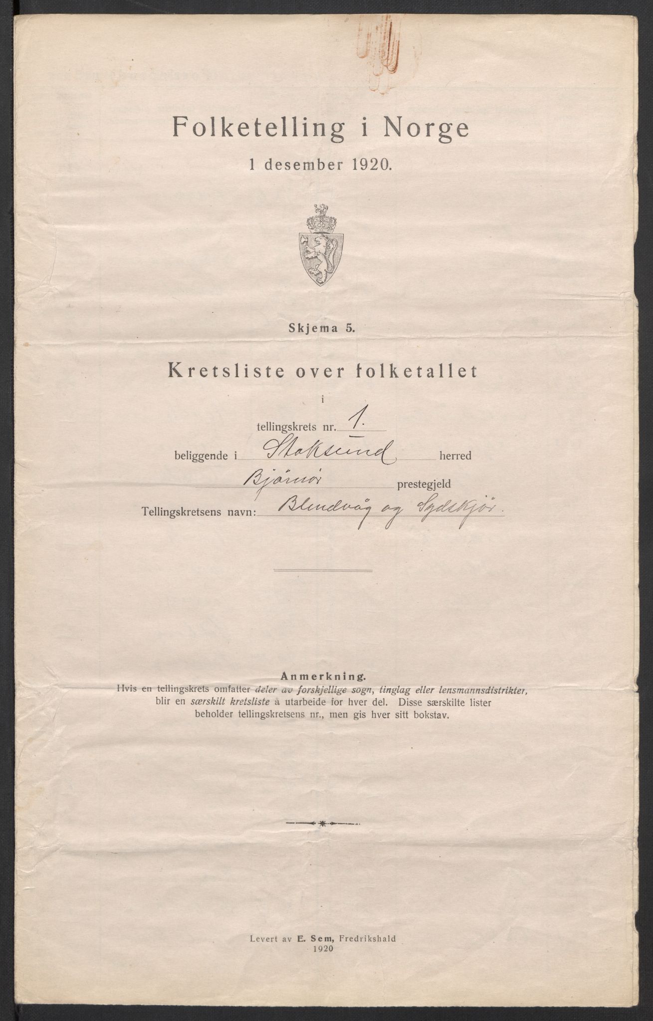 SAT, 1920 census for Stoksund, 1920, p. 8