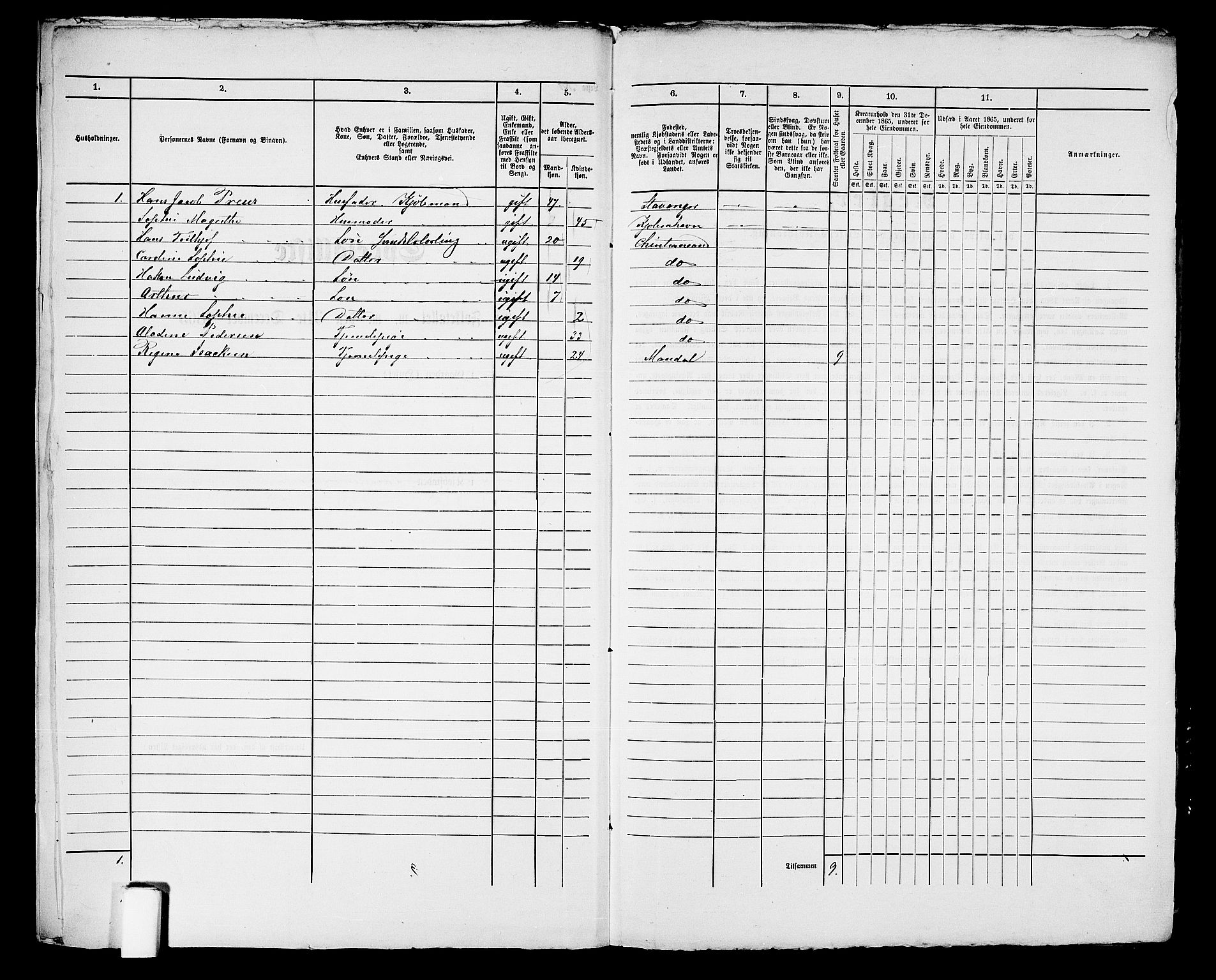 RA, 1865 census for Kristiansand, 1865, p. 1548