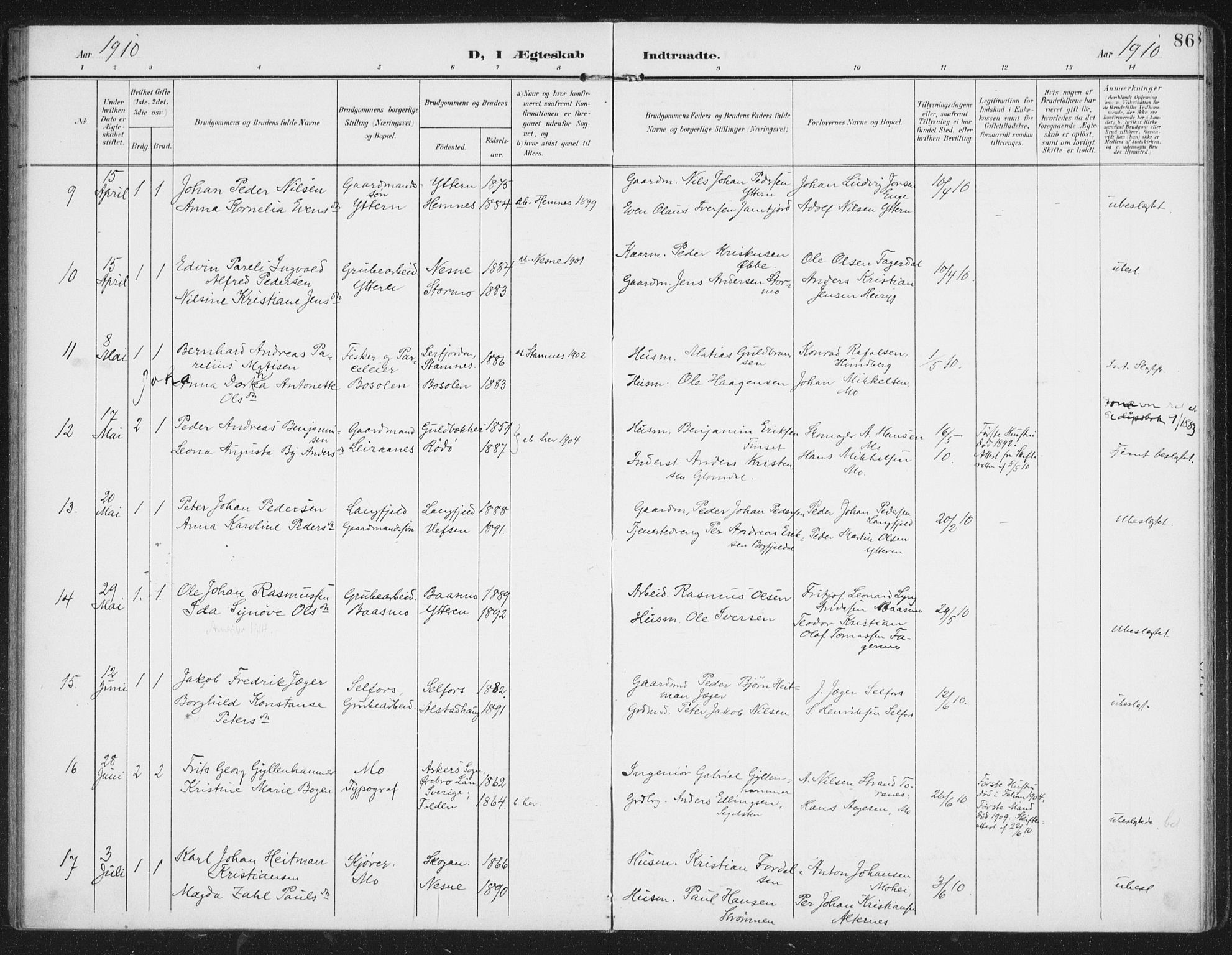 Ministerialprotokoller, klokkerbøker og fødselsregistre - Nordland, AV/SAT-A-1459/827/L0403: Parish register (official) no. 827A15, 1903-1912, p. 86