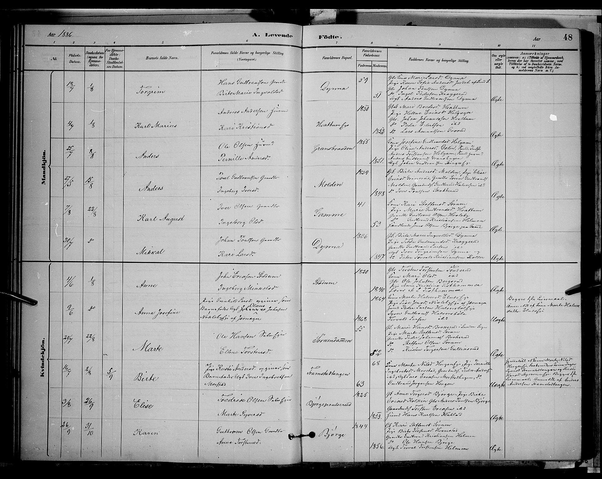 Gran prestekontor, AV/SAH-PREST-112/H/Ha/Hab/L0002: Parish register (copy) no. 2, 1879-1892, p. 48