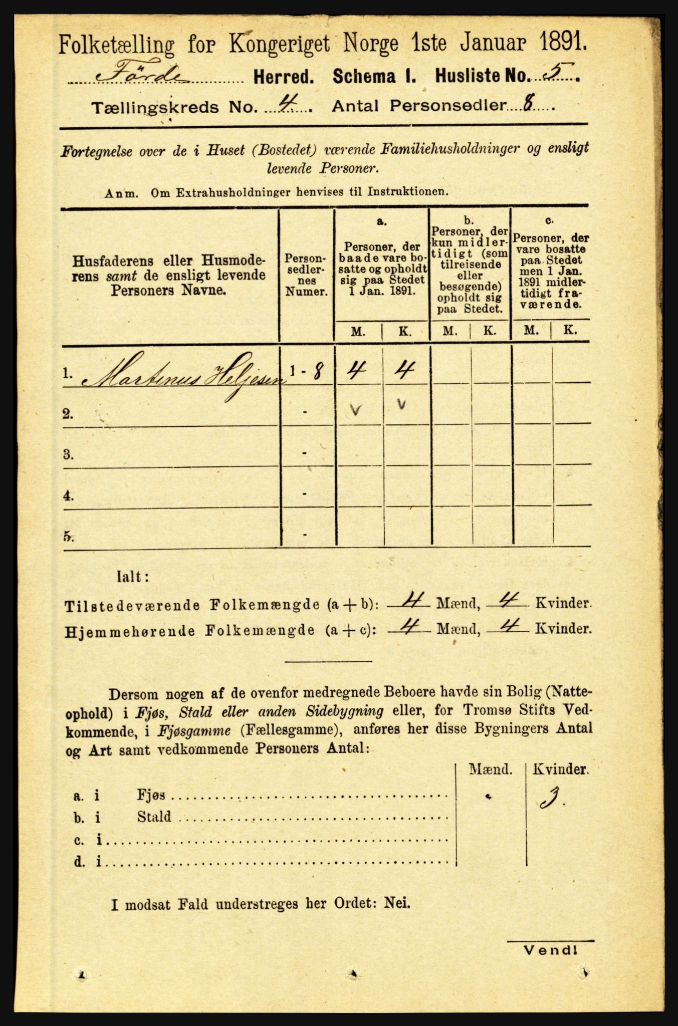 RA, 1891 census for 1432 Førde, 1891, p. 1005