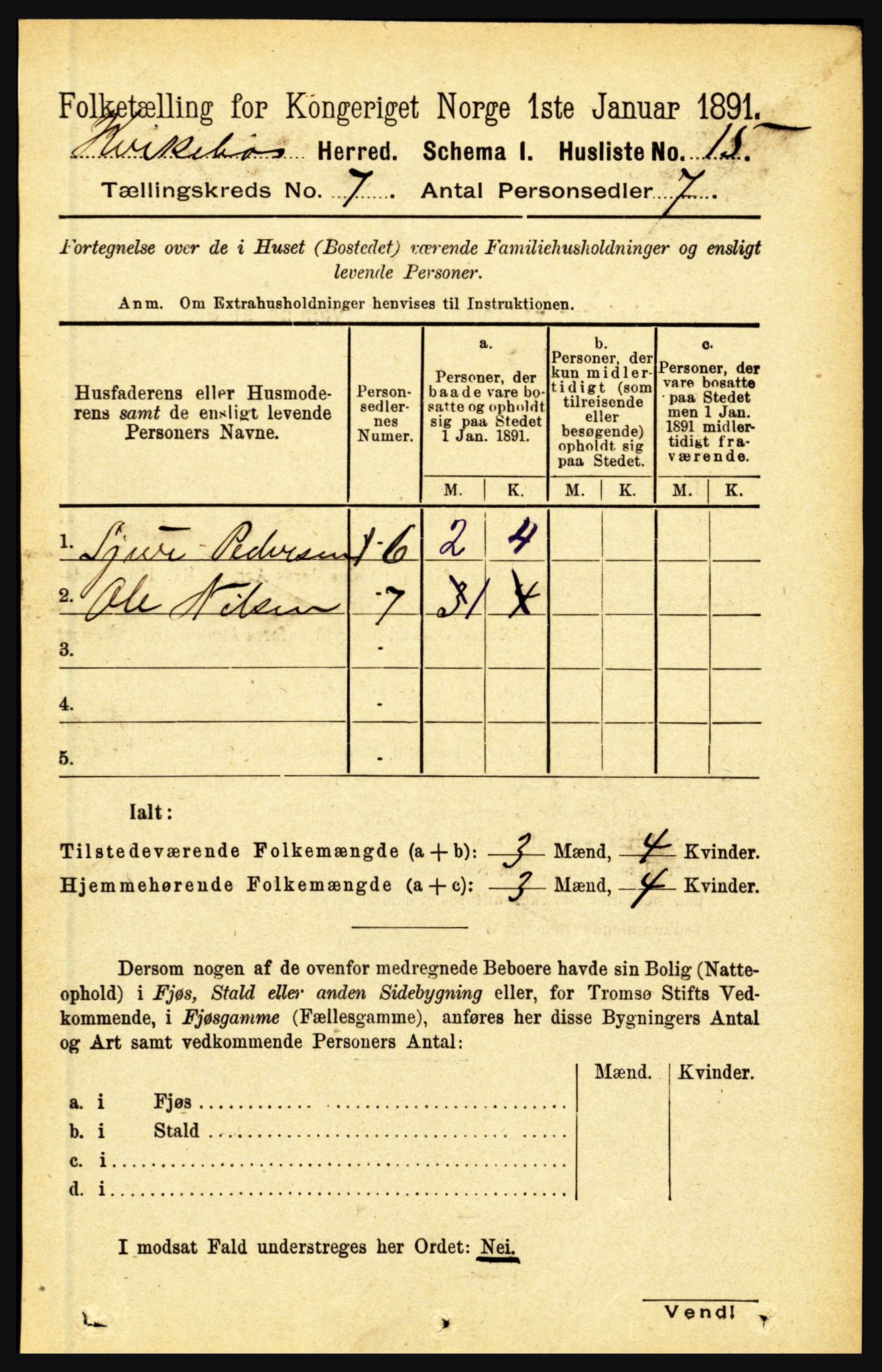 RA, 1891 census for 1416 Kyrkjebø, 1891, p. 1820