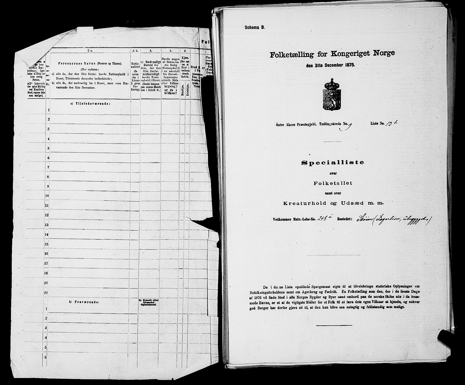 RA, 1875 census for 0218bP Østre Aker, 1875, p. 3020