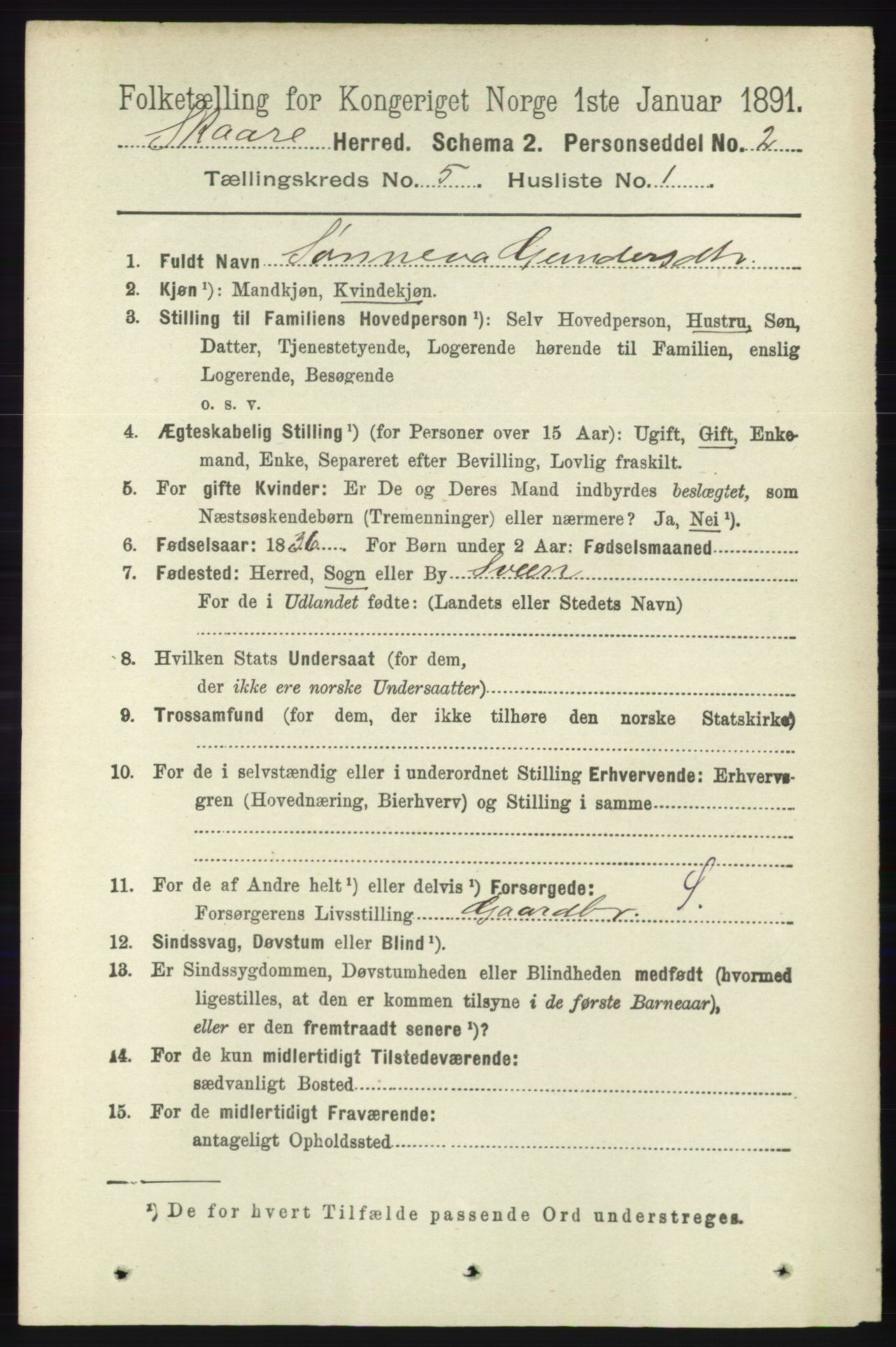 RA, 1891 census for 1153 Skåre, 1891, p. 2156