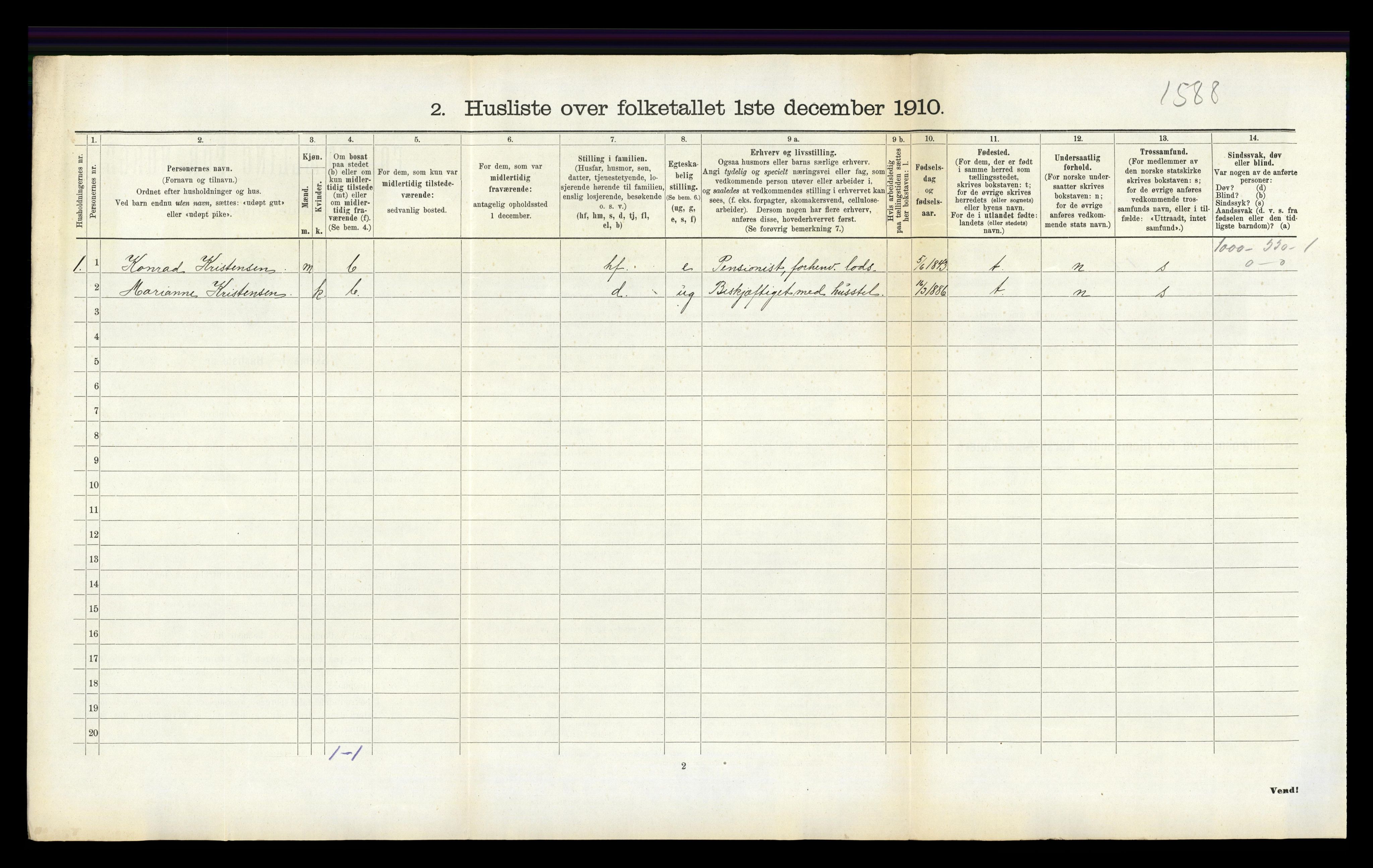 RA, 1910 census for Vestre Moland, 1910, p. 663