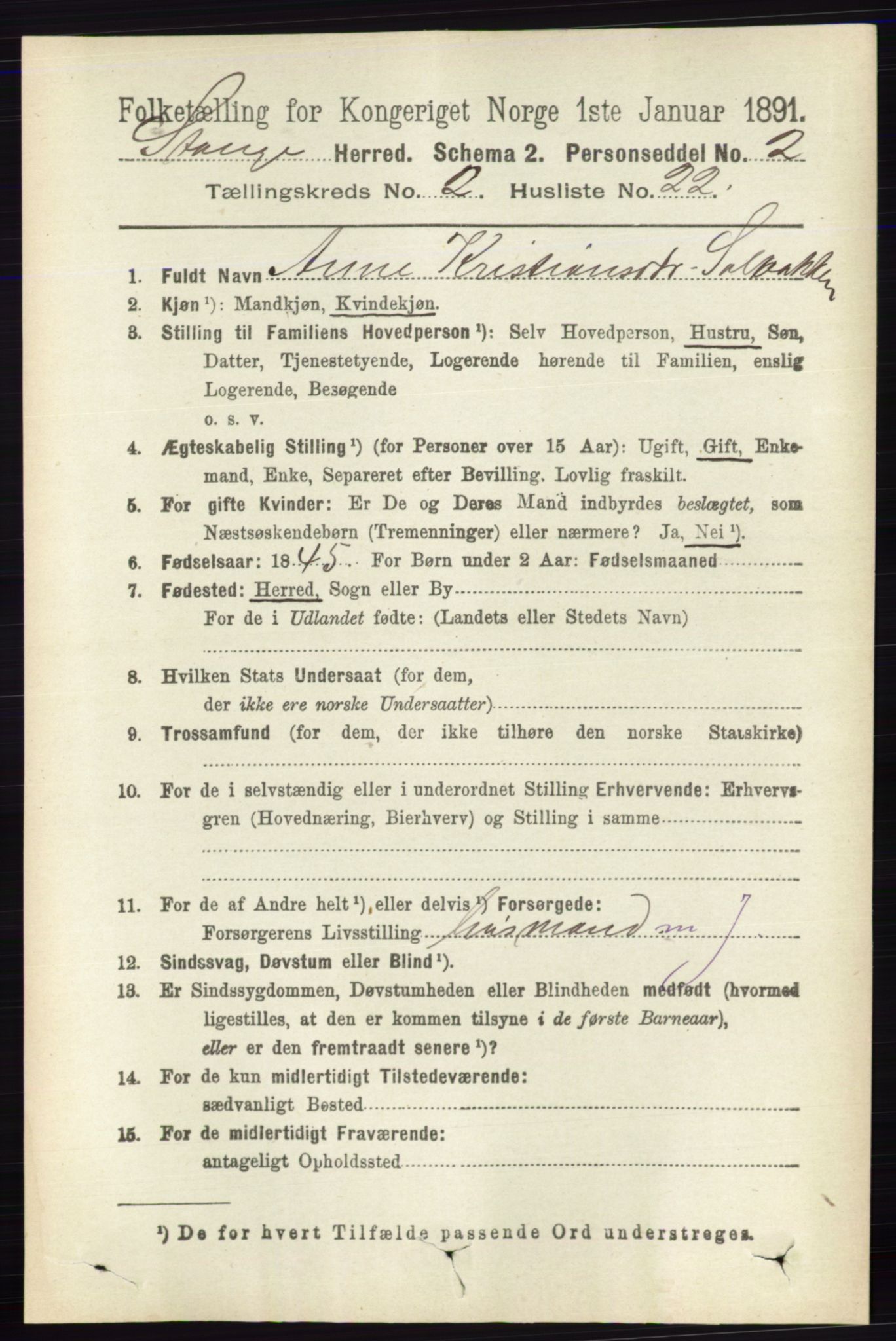 RA, 1891 census for 0417 Stange, 1891, p. 1056