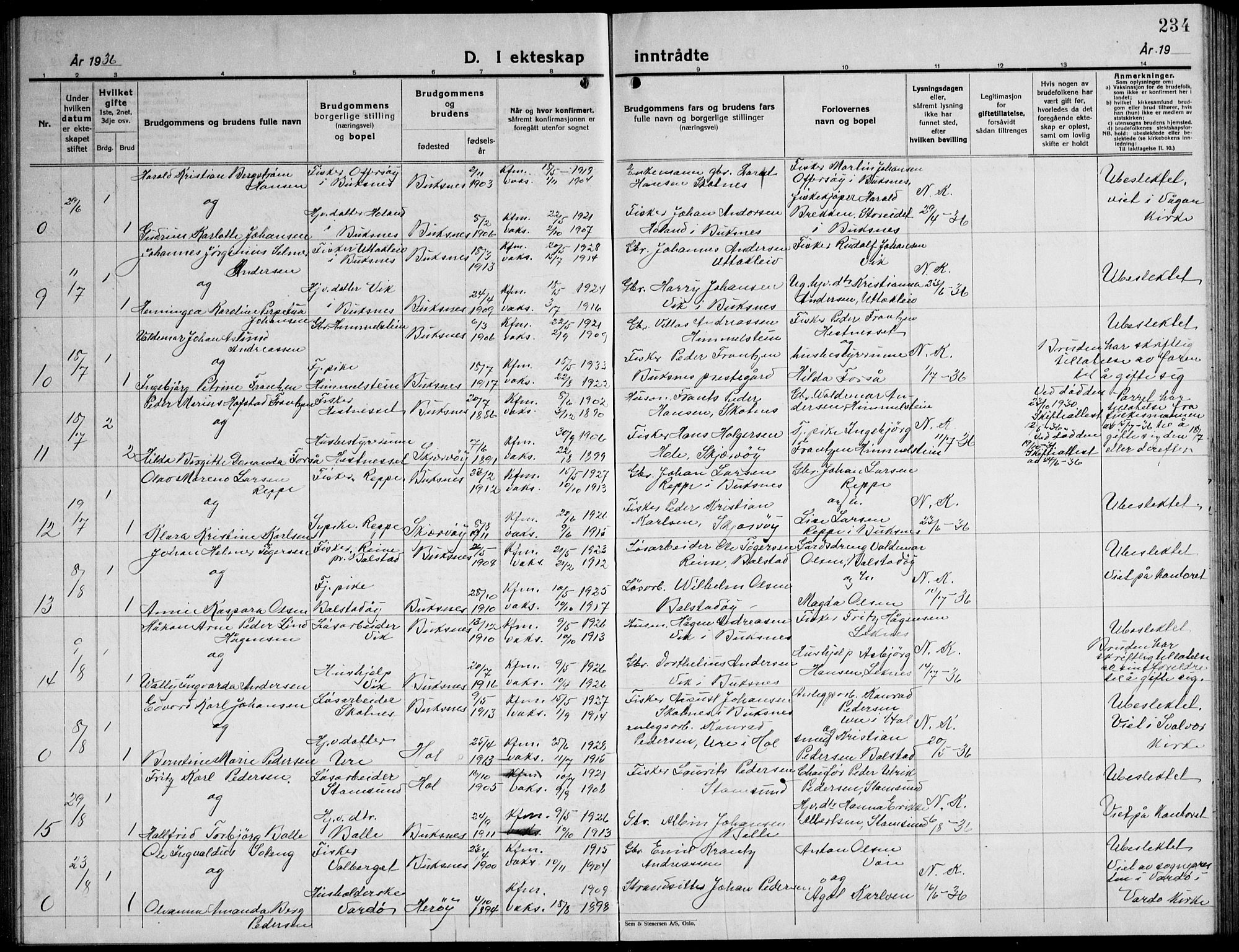 Ministerialprotokoller, klokkerbøker og fødselsregistre - Nordland, AV/SAT-A-1459/881/L1170: Parish register (copy) no. 881C07, 1930-1943, p. 234