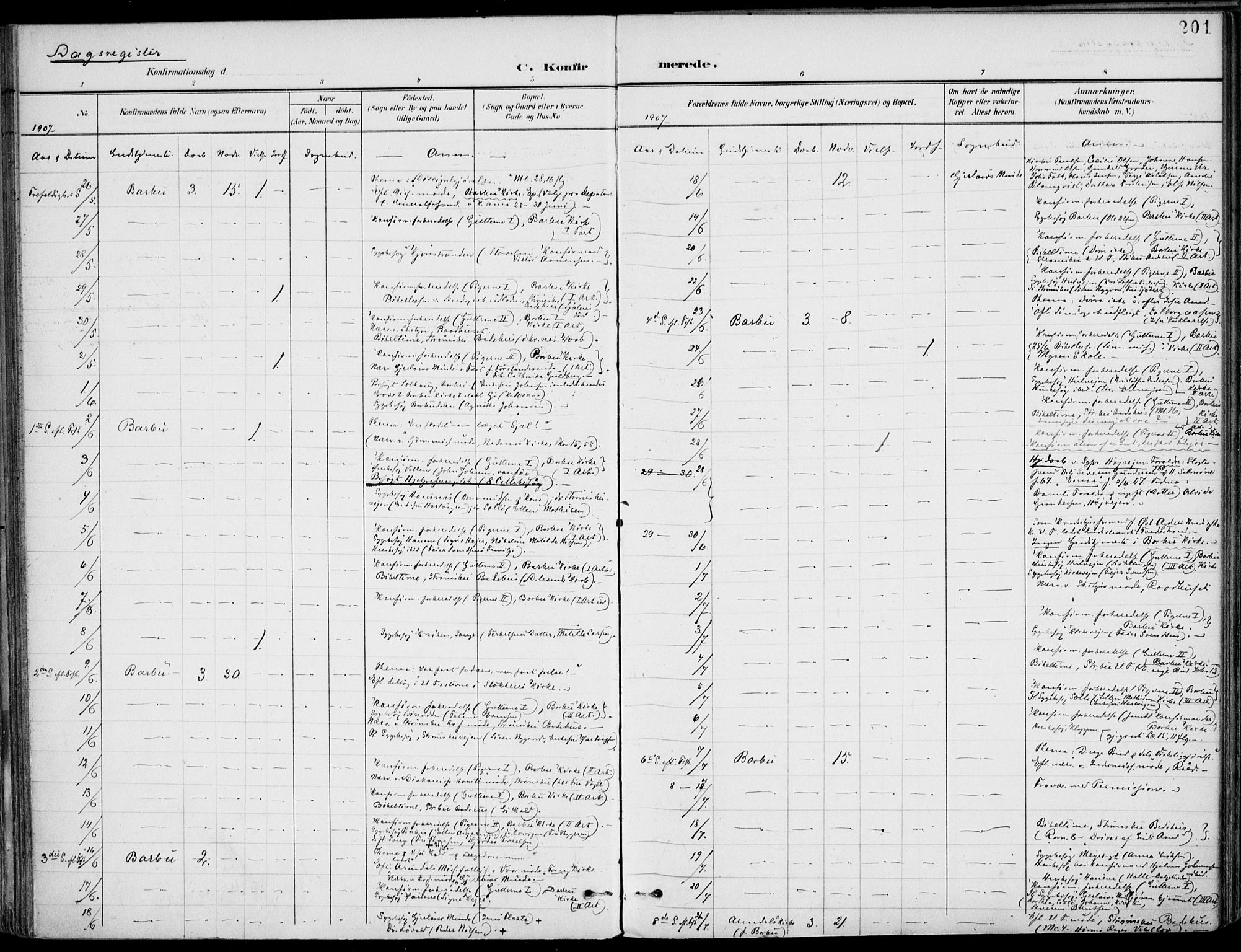 Barbu sokneprestkontor, SAK/1111-0003/F/Fa/L0005: Parish register (official) no. A 5, 1899-1909, p. 201