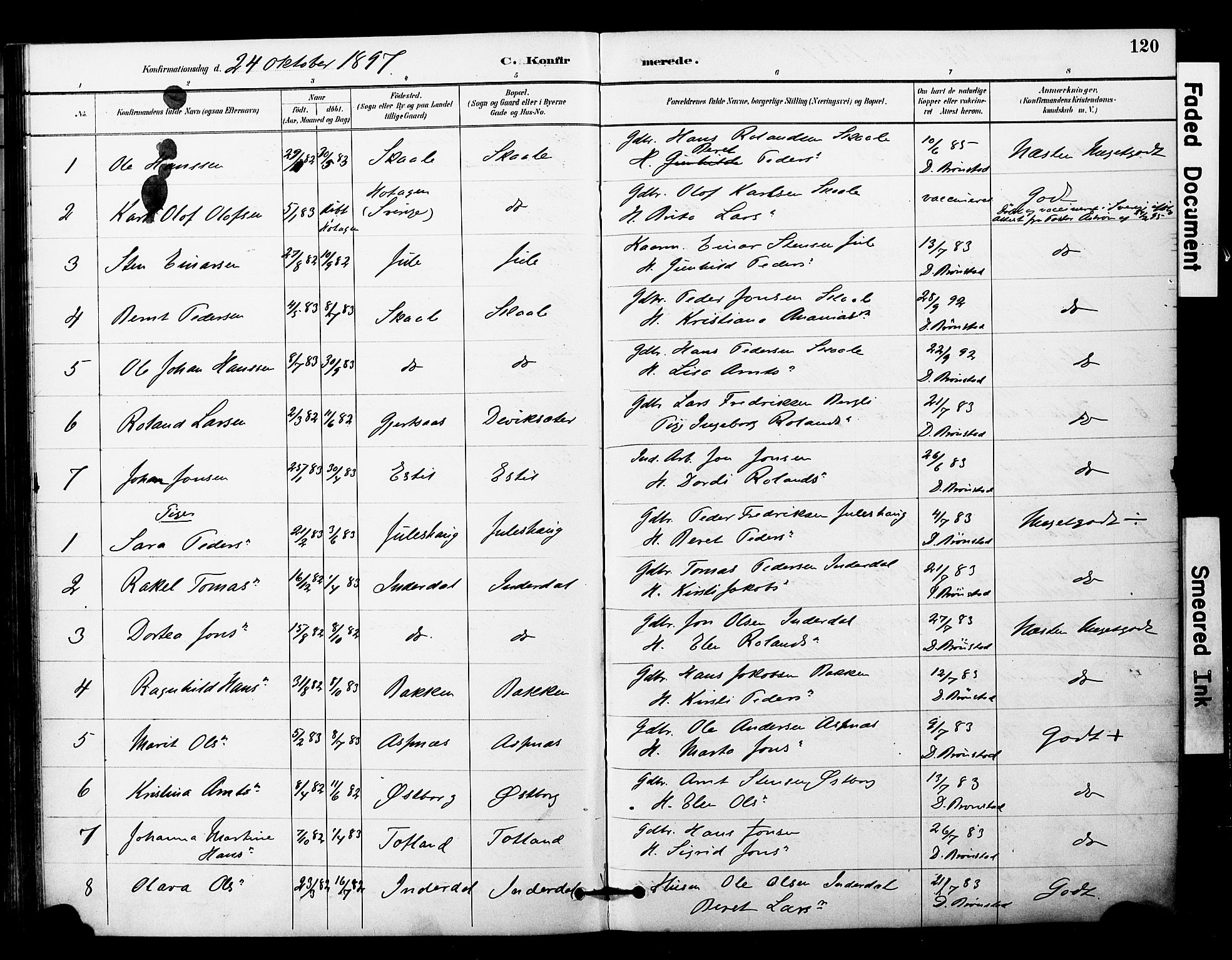 Ministerialprotokoller, klokkerbøker og fødselsregistre - Nord-Trøndelag, SAT/A-1458/757/L0505: Parish register (official) no. 757A01, 1882-1904, p. 120