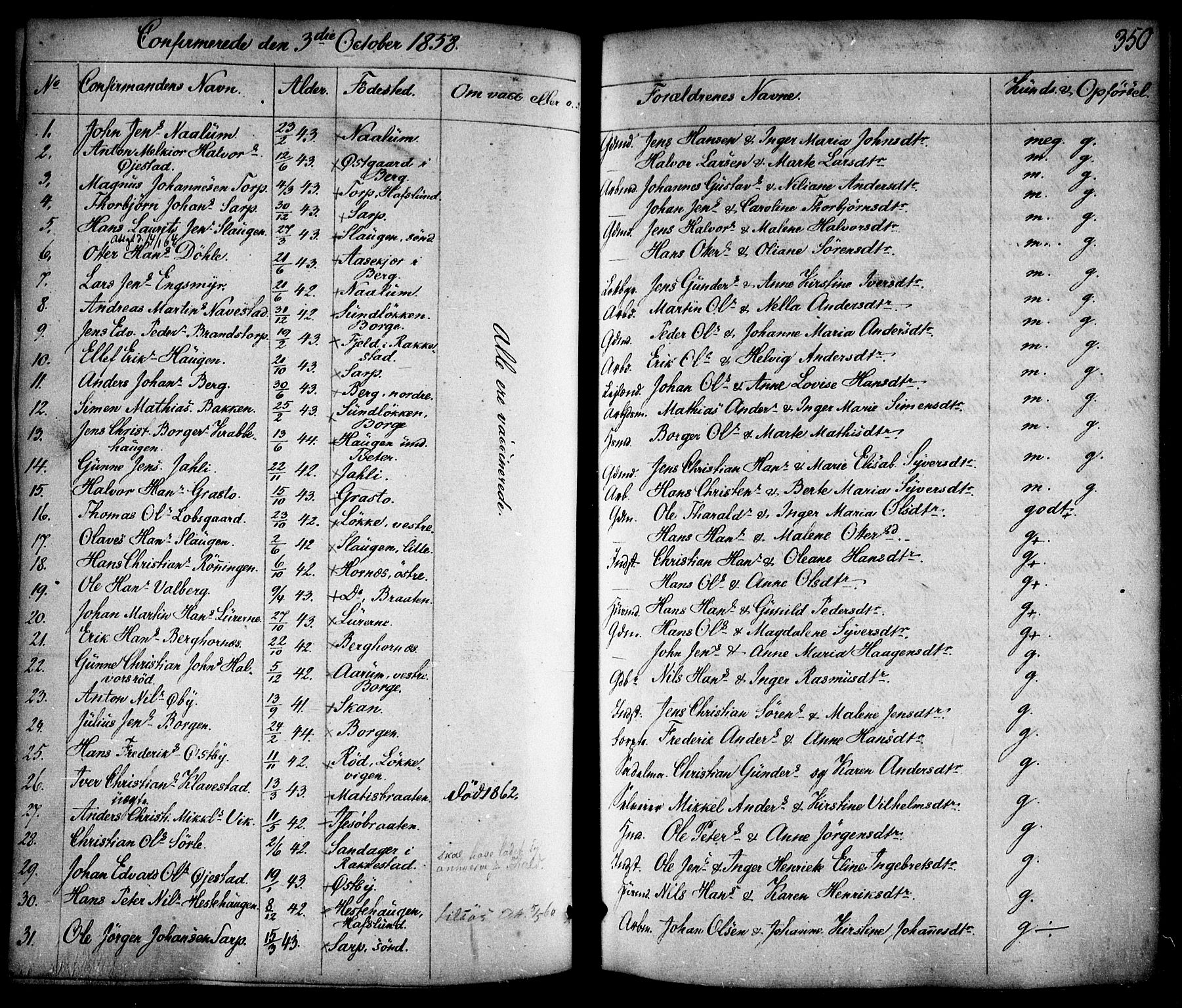 Skjeberg prestekontor Kirkebøker, SAO/A-10923/F/Fa/L0006: Parish register (official) no. I 6, 1846-1858, p. 350