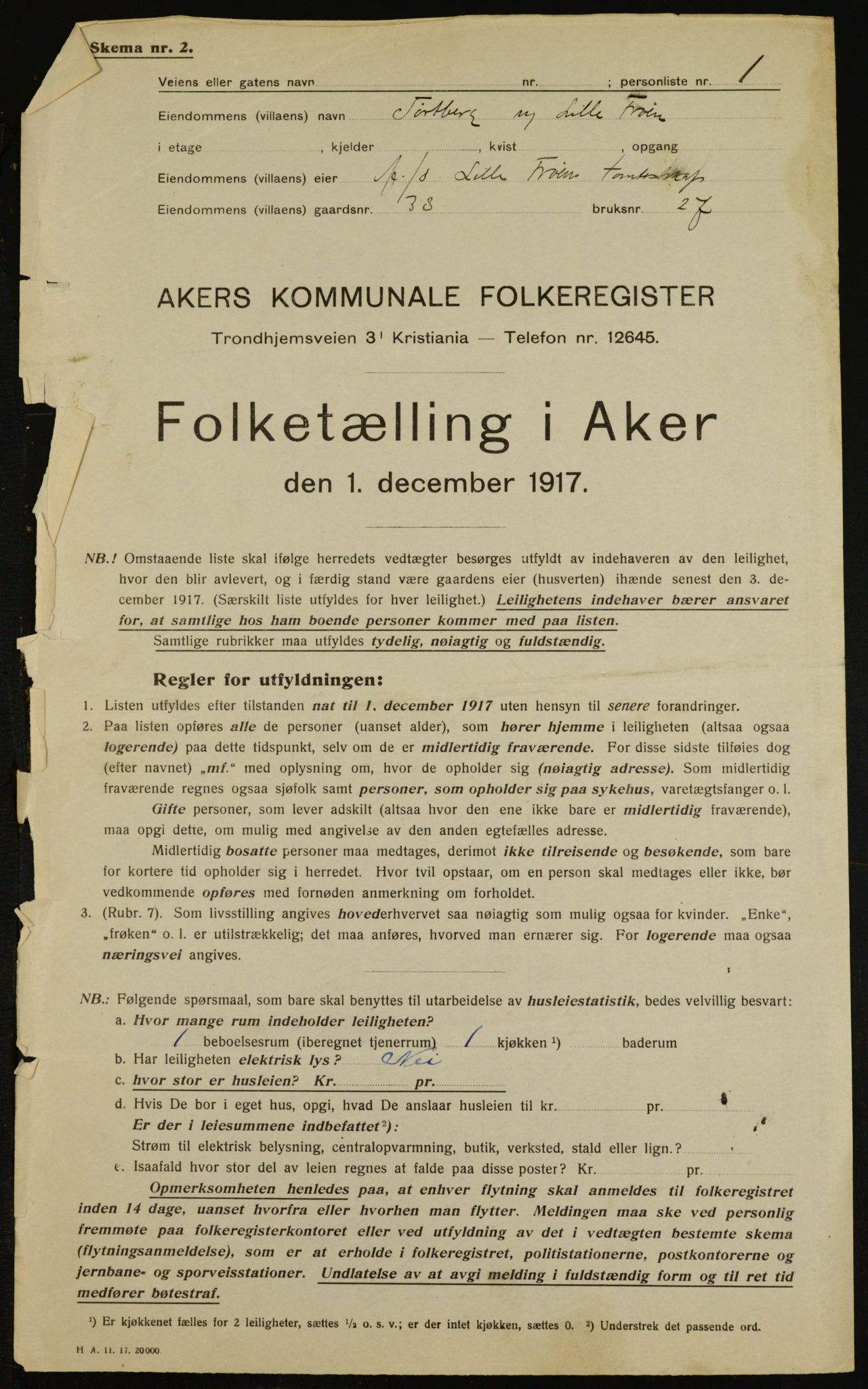 OBA, Municipal Census 1917 for Aker, 1917, p. 9573