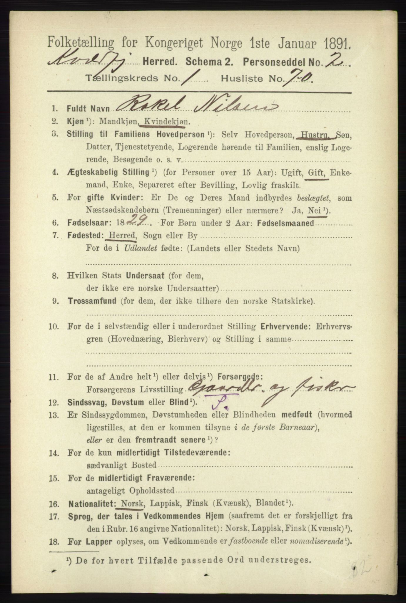 RA, 1891 census for 1911 Kvæfjord, 1891, p. 586