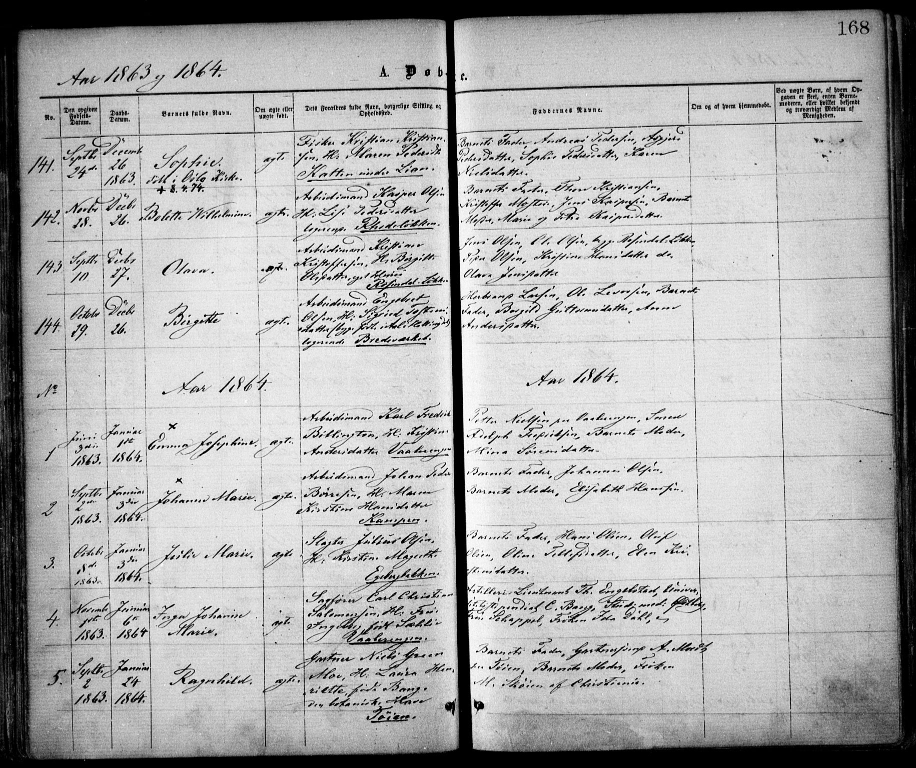 Østre Aker prestekontor Kirkebøker, SAO/A-10840/F/Fa/L0001: Parish register (official) no. I 1, 1861-1869, p. 168