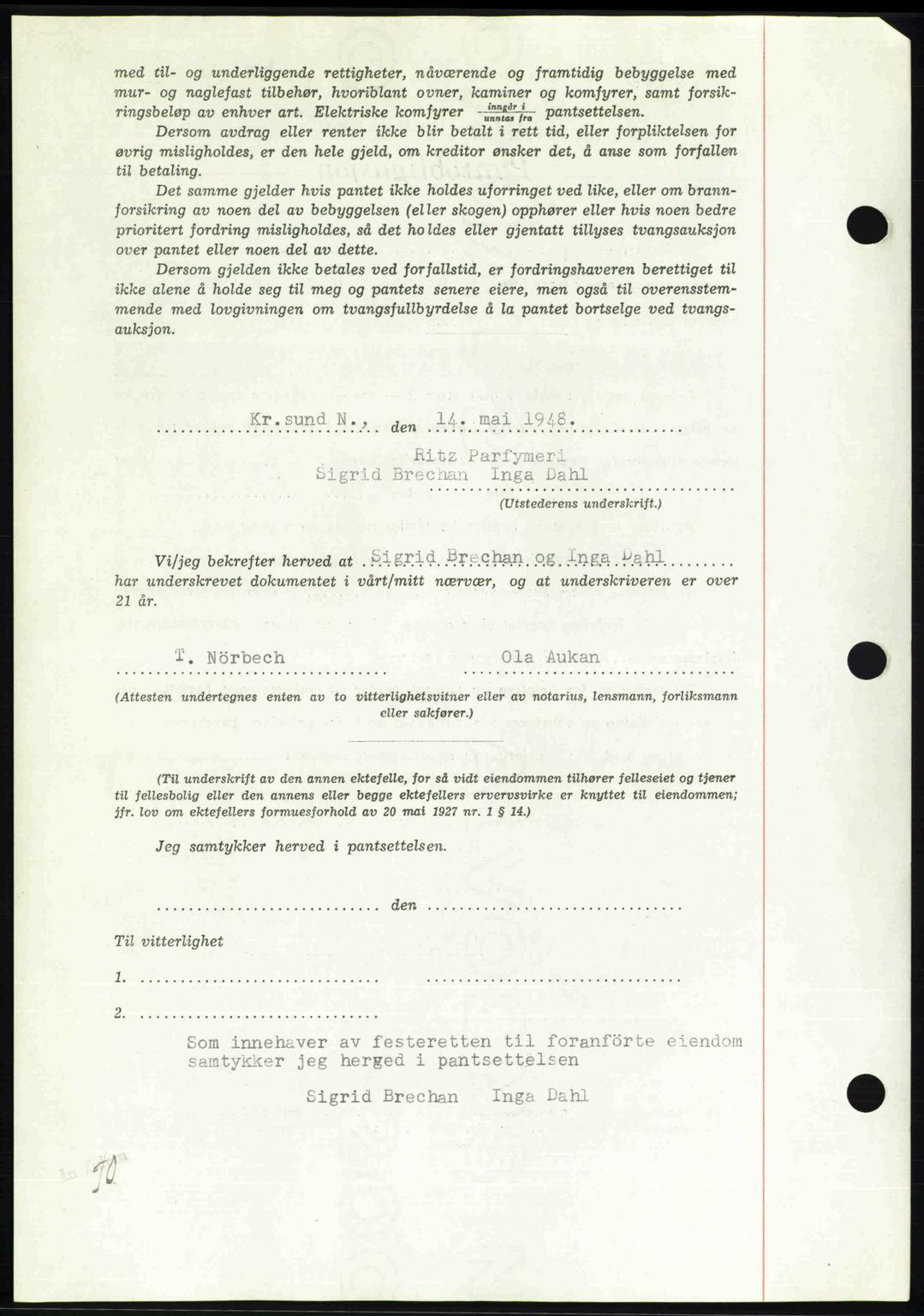 Kristiansund byfogd, AV/SAT-A-4587/A/27: Mortgage book no. 44, 1947-1948, Diary no: : 697/1948