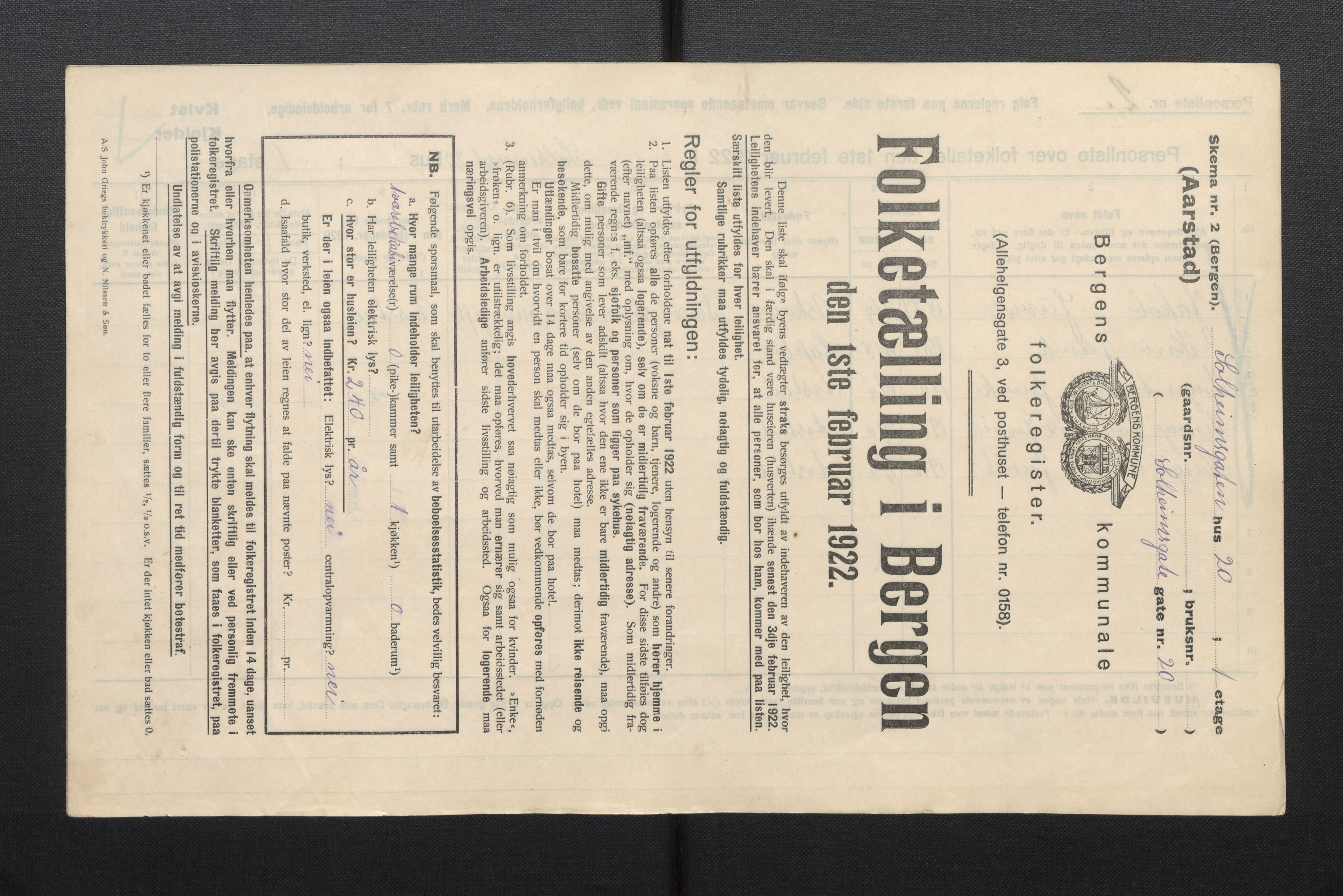SAB, Municipal Census 1922 for Bergen, 1922, p. 57925