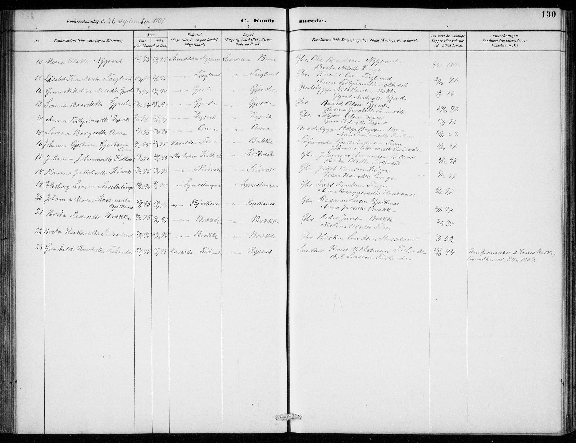 Strandebarm sokneprestembete, AV/SAB-A-78401/H/Hab: Parish register (copy) no. B  1, 1891-1914, p. 130