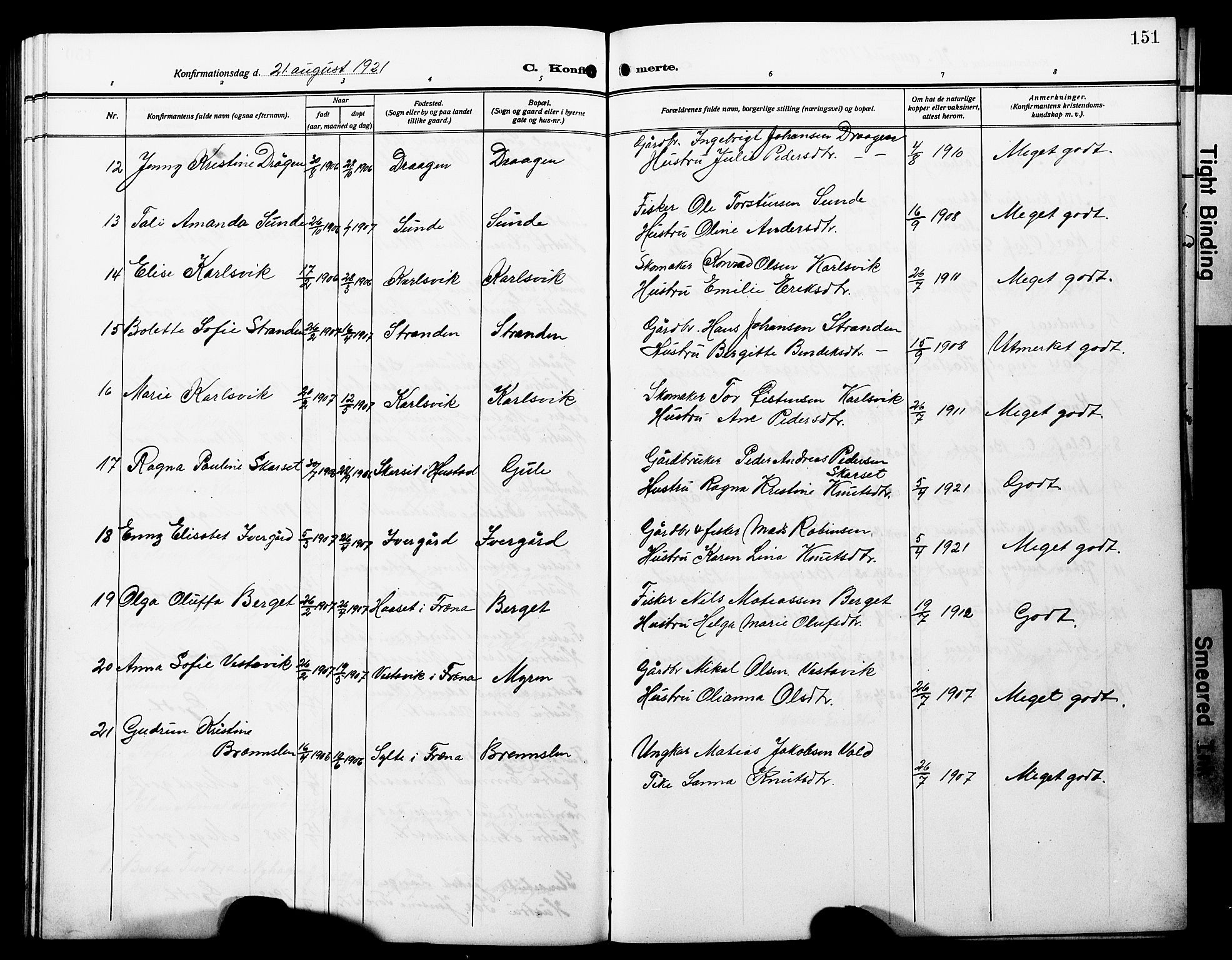 Ministerialprotokoller, klokkerbøker og fødselsregistre - Møre og Romsdal, SAT/A-1454/566/L0774: Parish register (copy) no. 566C03, 1910-1929, p. 151