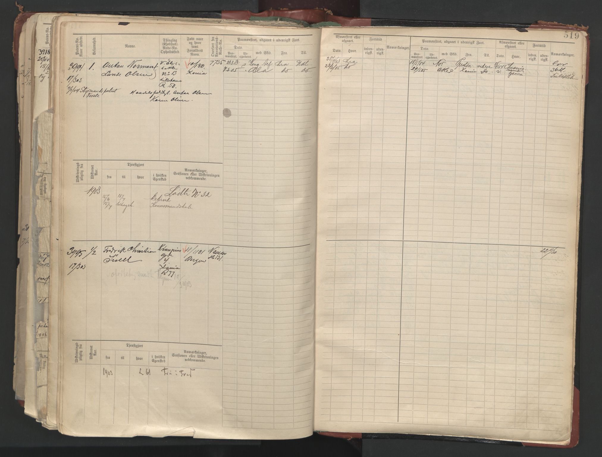 Oslo sjømannskontor, AV/SAO-A-10595/F/Fc/L0003: Hovedrulle, 1893, p. 518b-519a