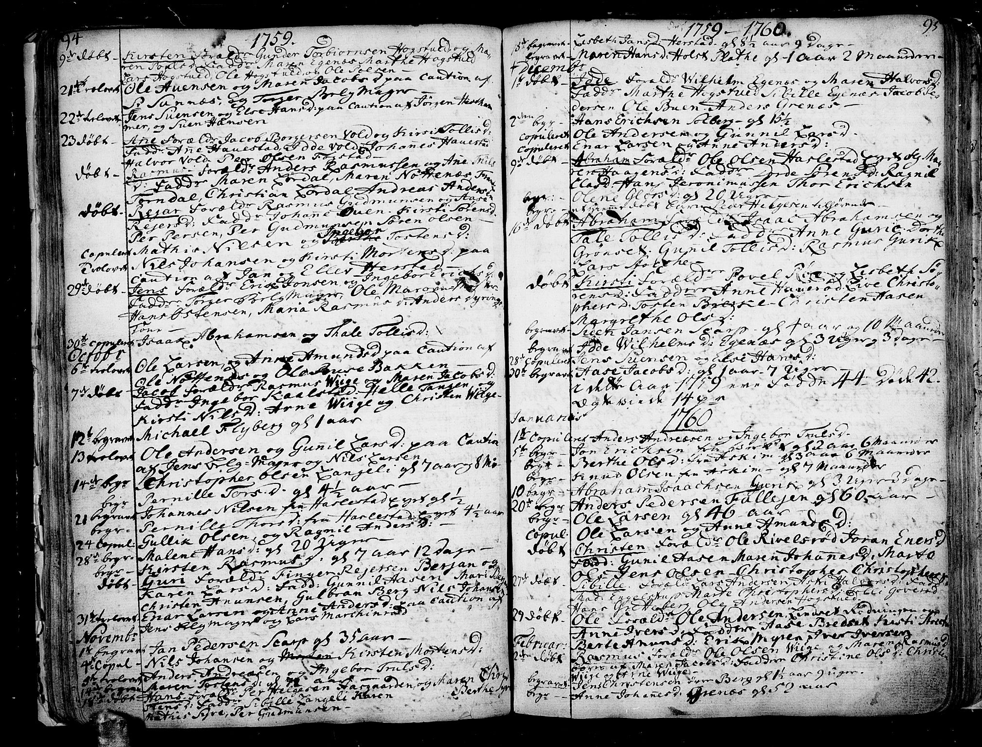 Hof kirkebøker, AV/SAKO-A-64/F/Fa/L0002: Parish register (official) no. I 2, 1746-1781, p. 94-95