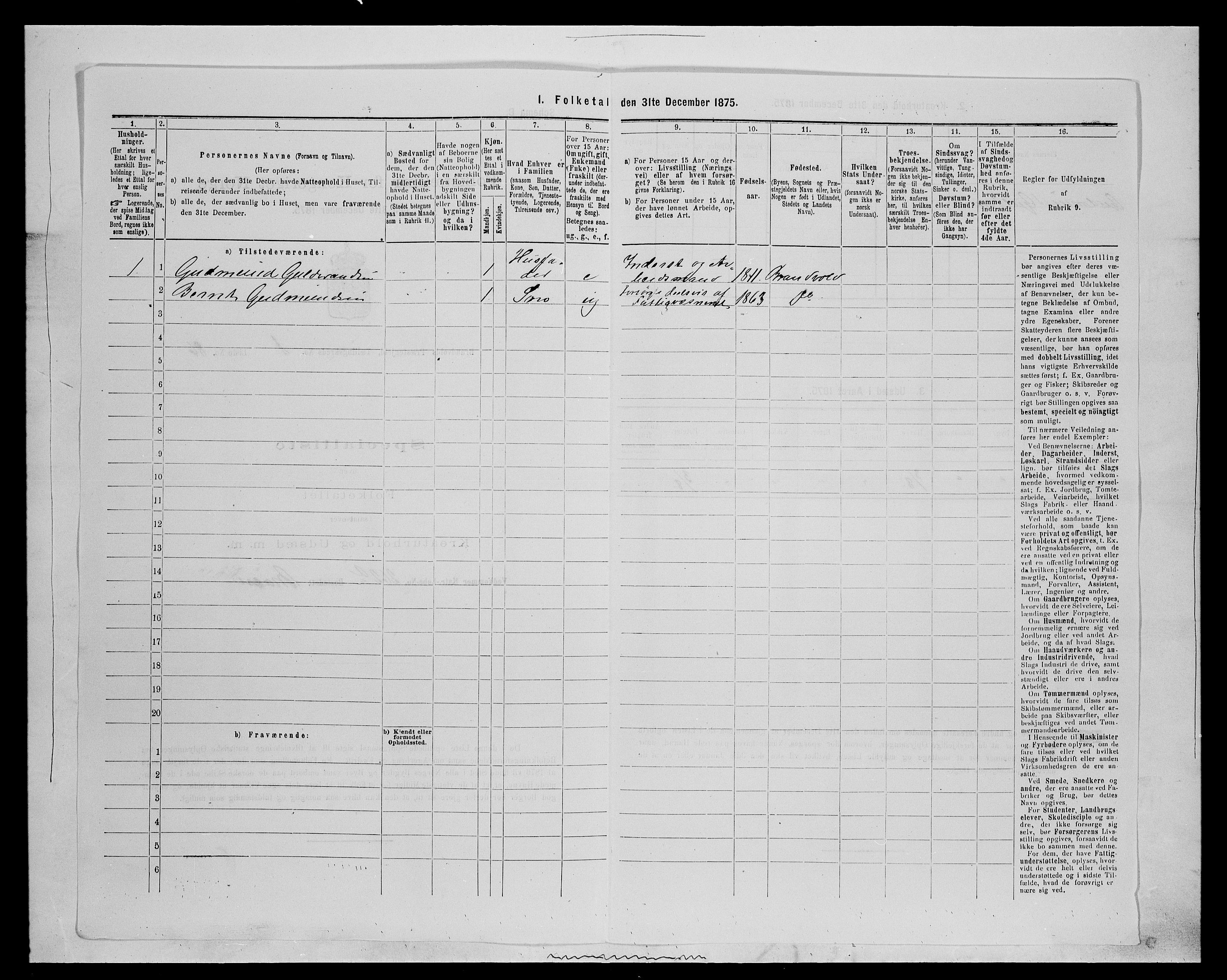 SAH, 1875 census for 0422P Brandval, 1875, p. 250