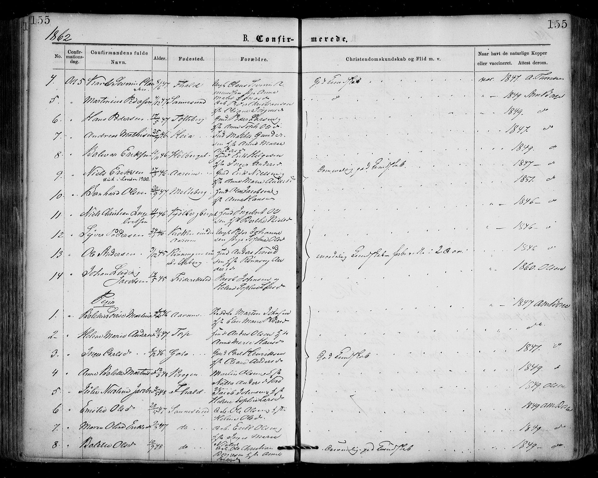 Borge prestekontor Kirkebøker, SAO/A-10903/F/Fa/L0006: Parish register (official) no. I 6, 1861-1874, p. 155