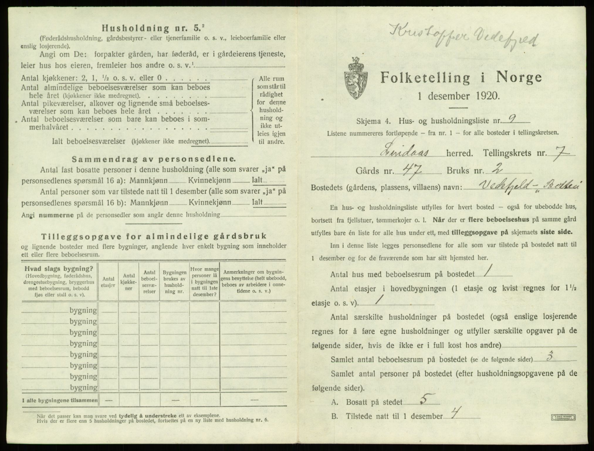 SAB, 1920 census for Lindås, 1920, p. 485