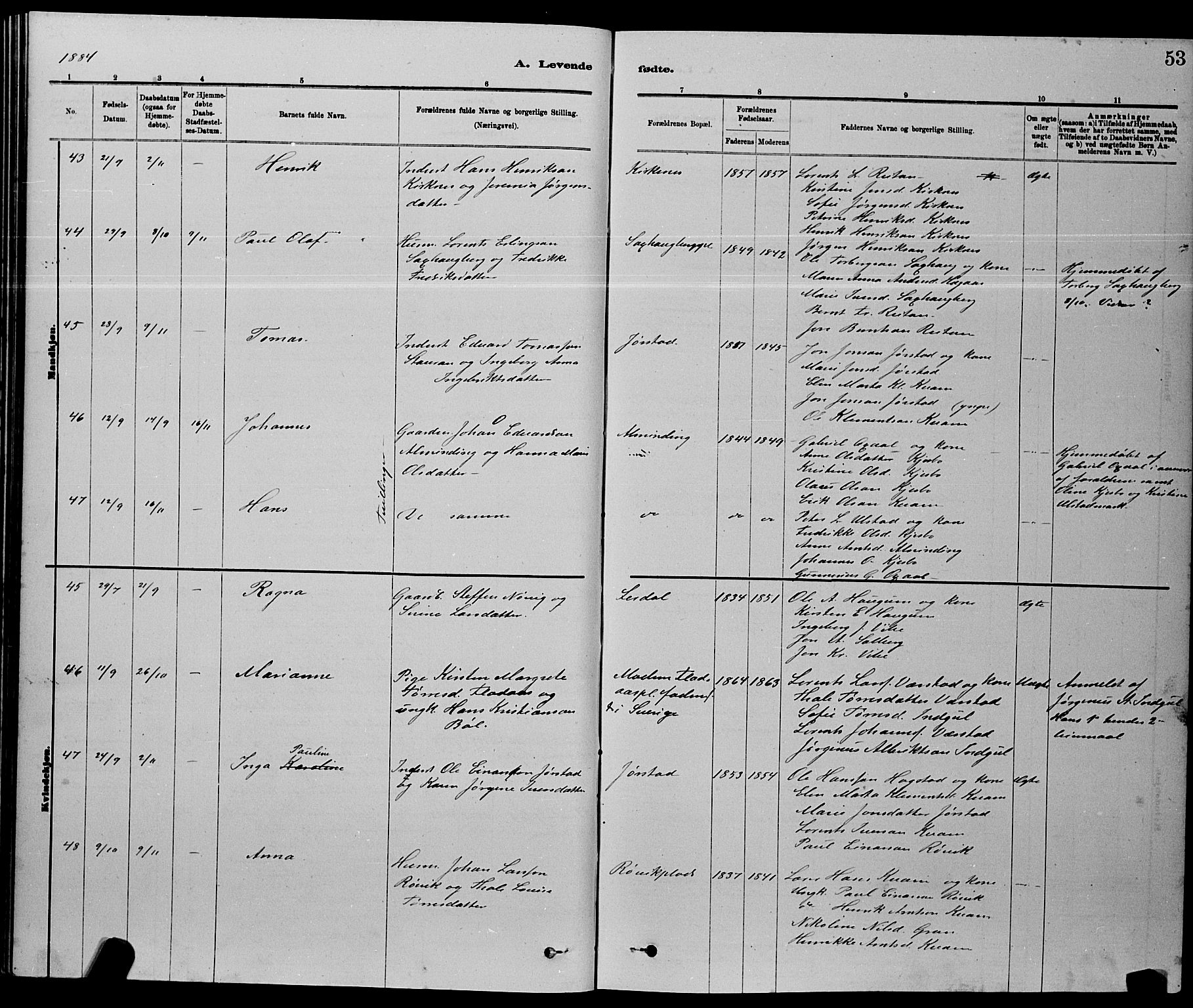 Ministerialprotokoller, klokkerbøker og fødselsregistre - Nord-Trøndelag, AV/SAT-A-1458/730/L0301: Parish register (copy) no. 730C04, 1880-1897, p. 53