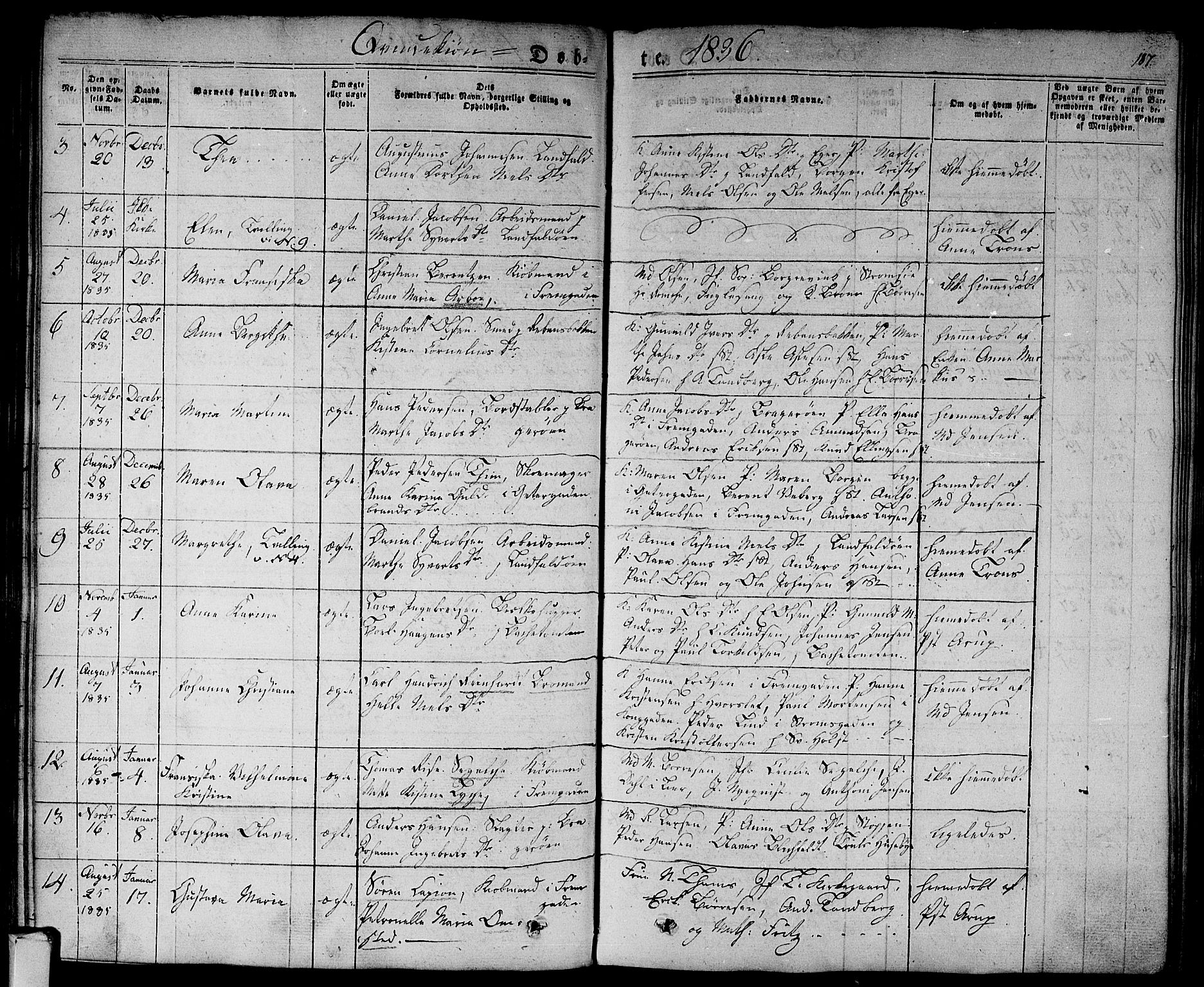 Bragernes kirkebøker, AV/SAKO-A-6/F/Fb/L0001: Parish register (official) no. II 1, 1830-1847, p. 187