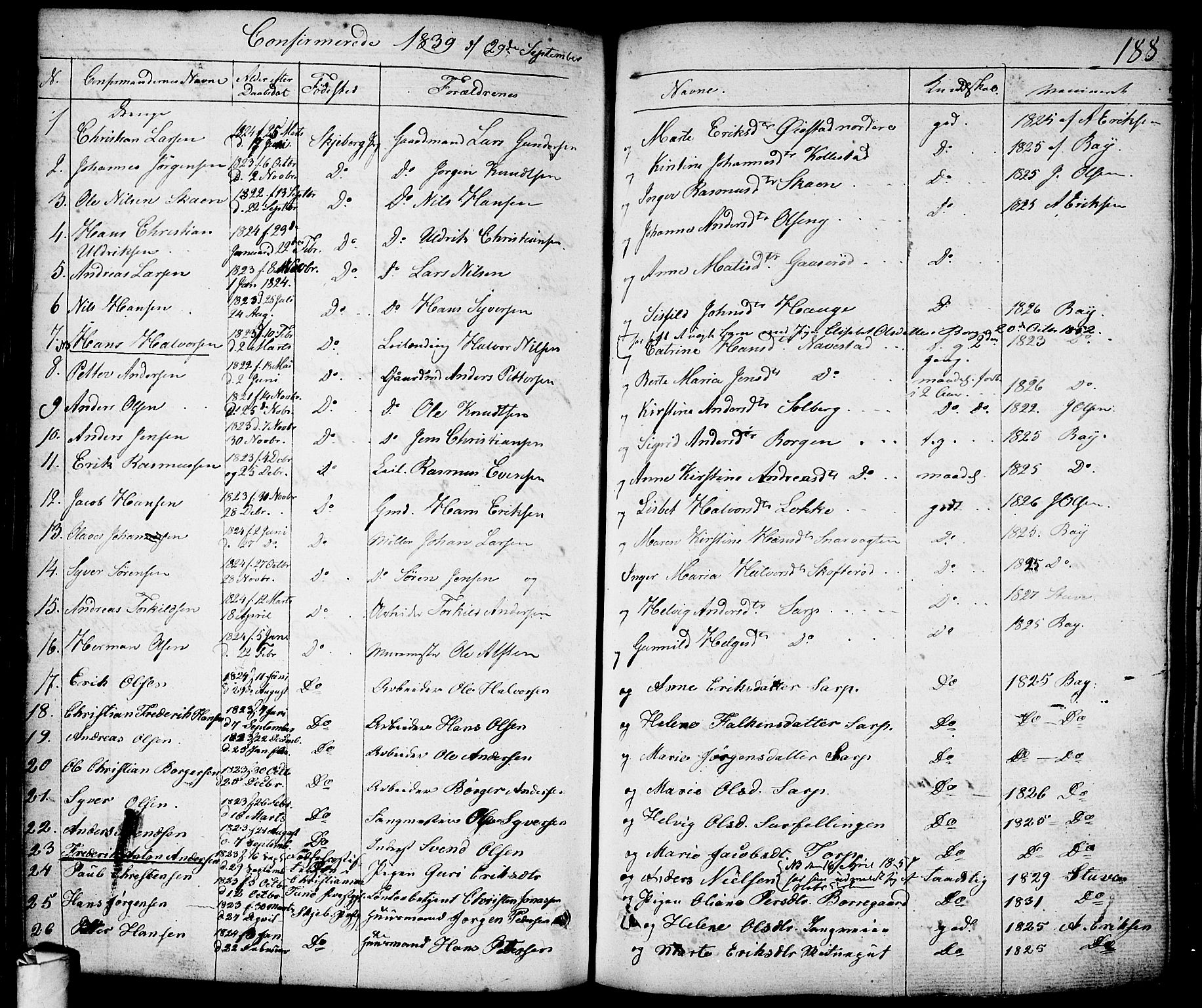 Skjeberg prestekontor Kirkebøker, SAO/A-10923/F/Fa/L0005: Parish register (official) no. I 5, 1830-1845, p. 188
